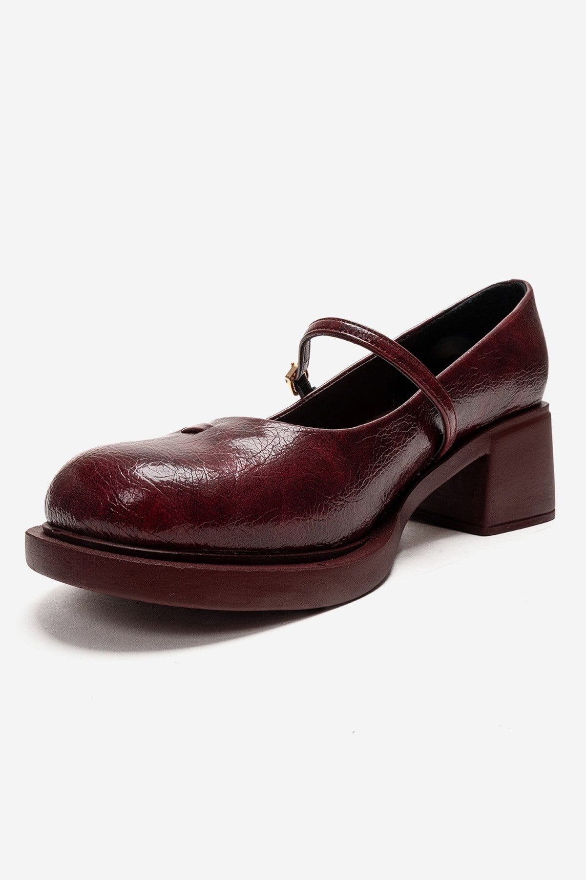 LUANDA - Burgundy Genuine Leather Block Heel Mary Jane (Women)