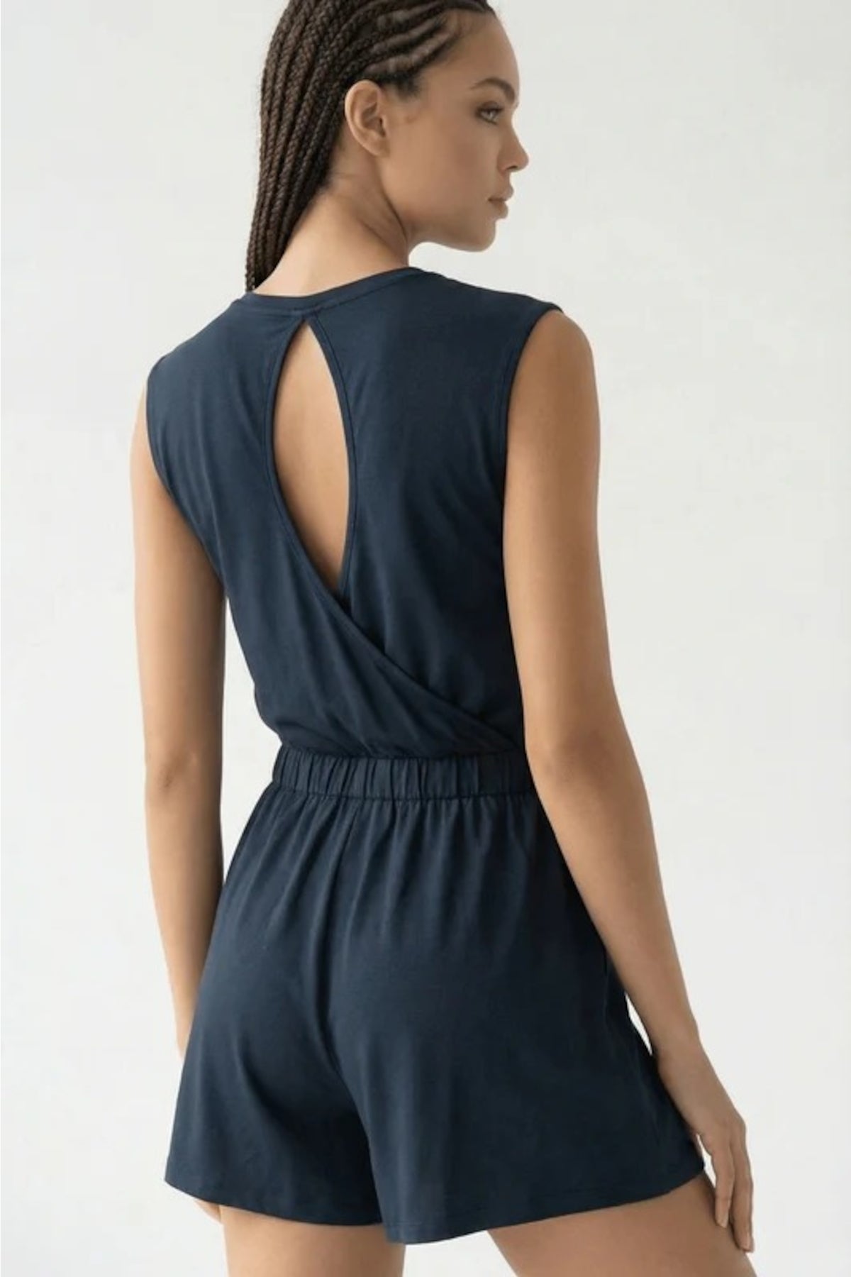 Relactive Wear-Lesie Women’s Navy Blue Ultra Soft Modal Short Jumpsuit