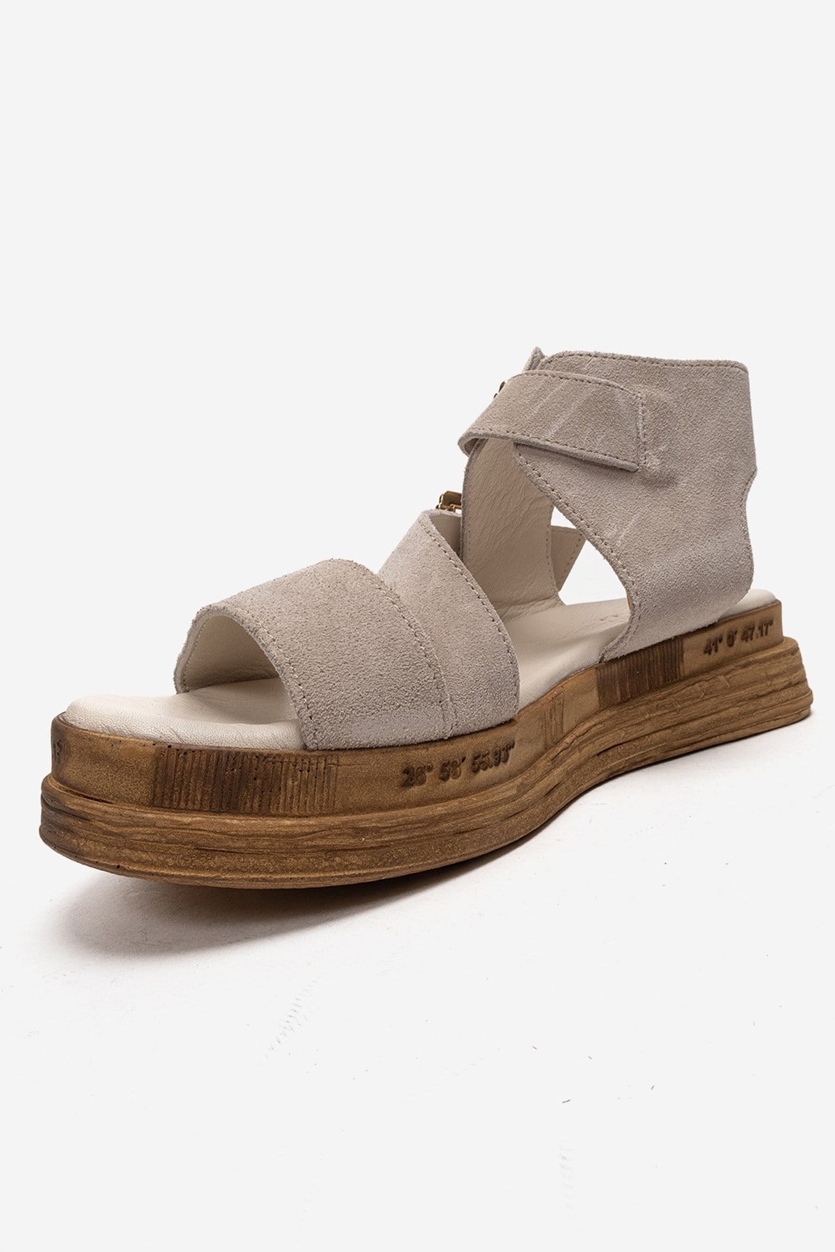 LORENTIS - Sandalia de doble hebilla de ante y piel auténtica beige (mujer)
