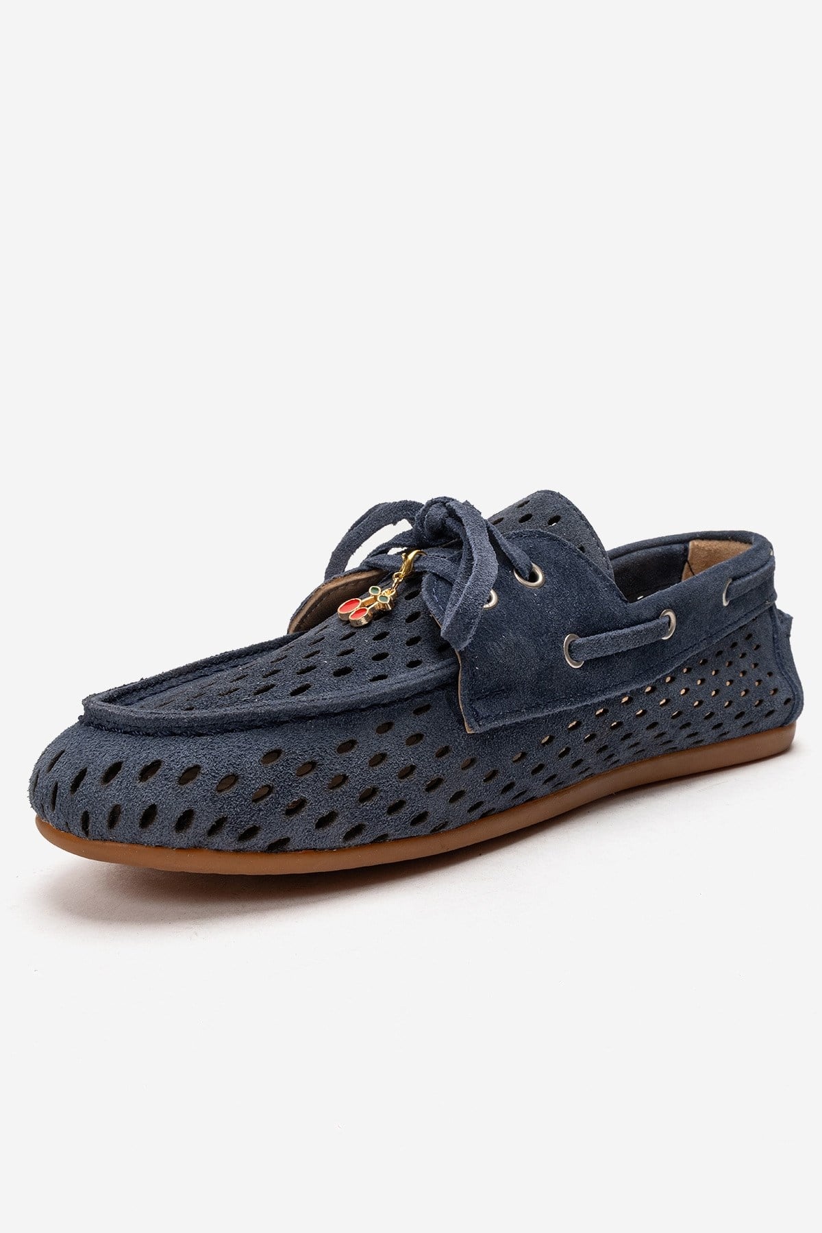 Stevo - Mocasín de cuero genuino perforado con cordones, color azul denim (mujer)
