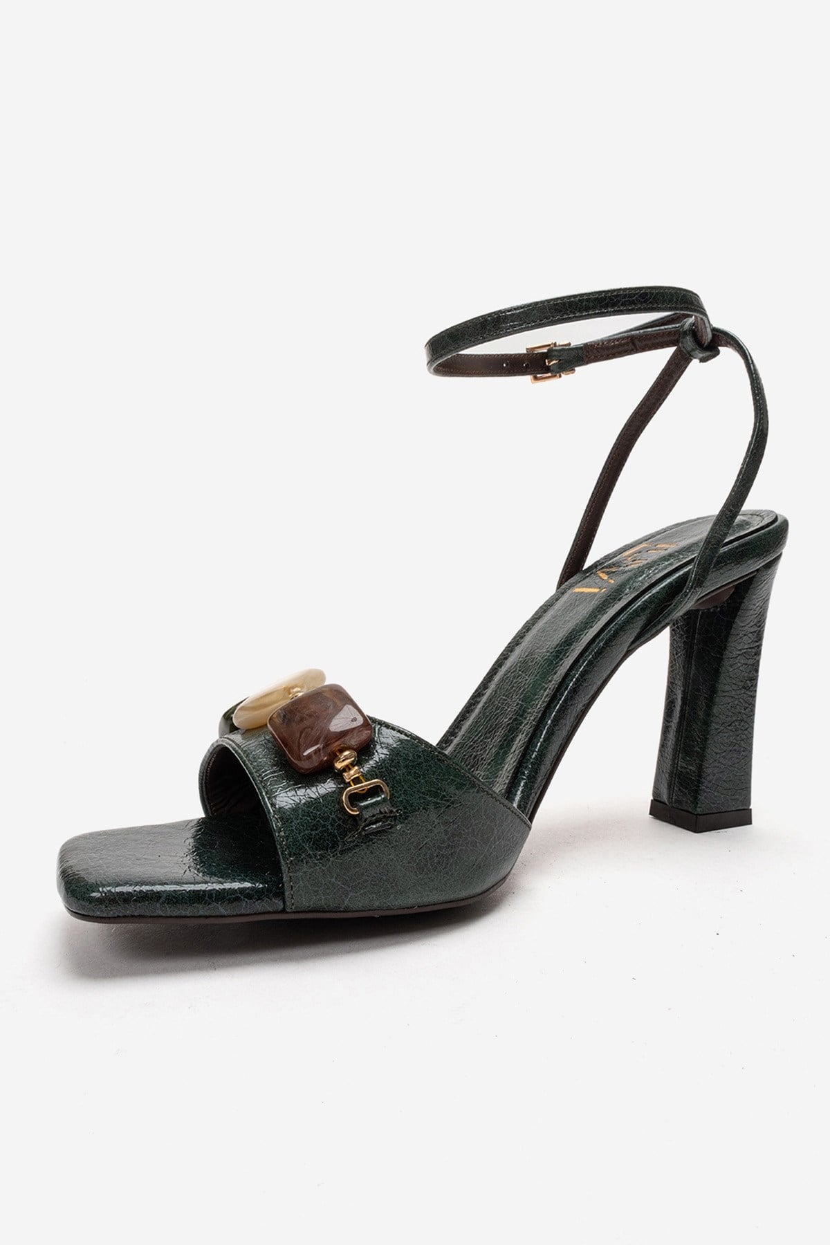 Franca - Green Genuine Leather Block Heel Sandal (Women)