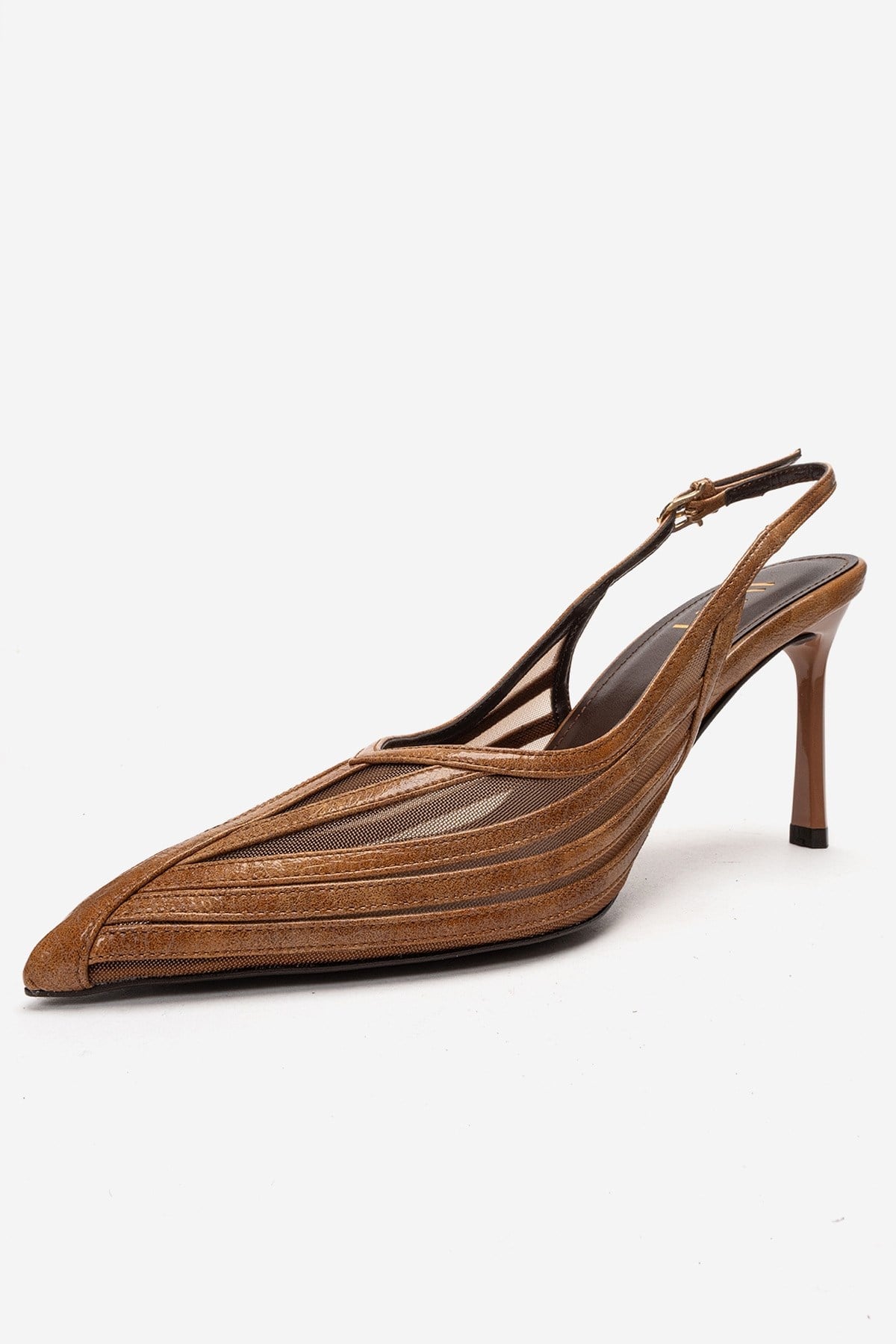 Ylena - Zapato de tacón de aguja de cuero genuino color coñac (mujer)