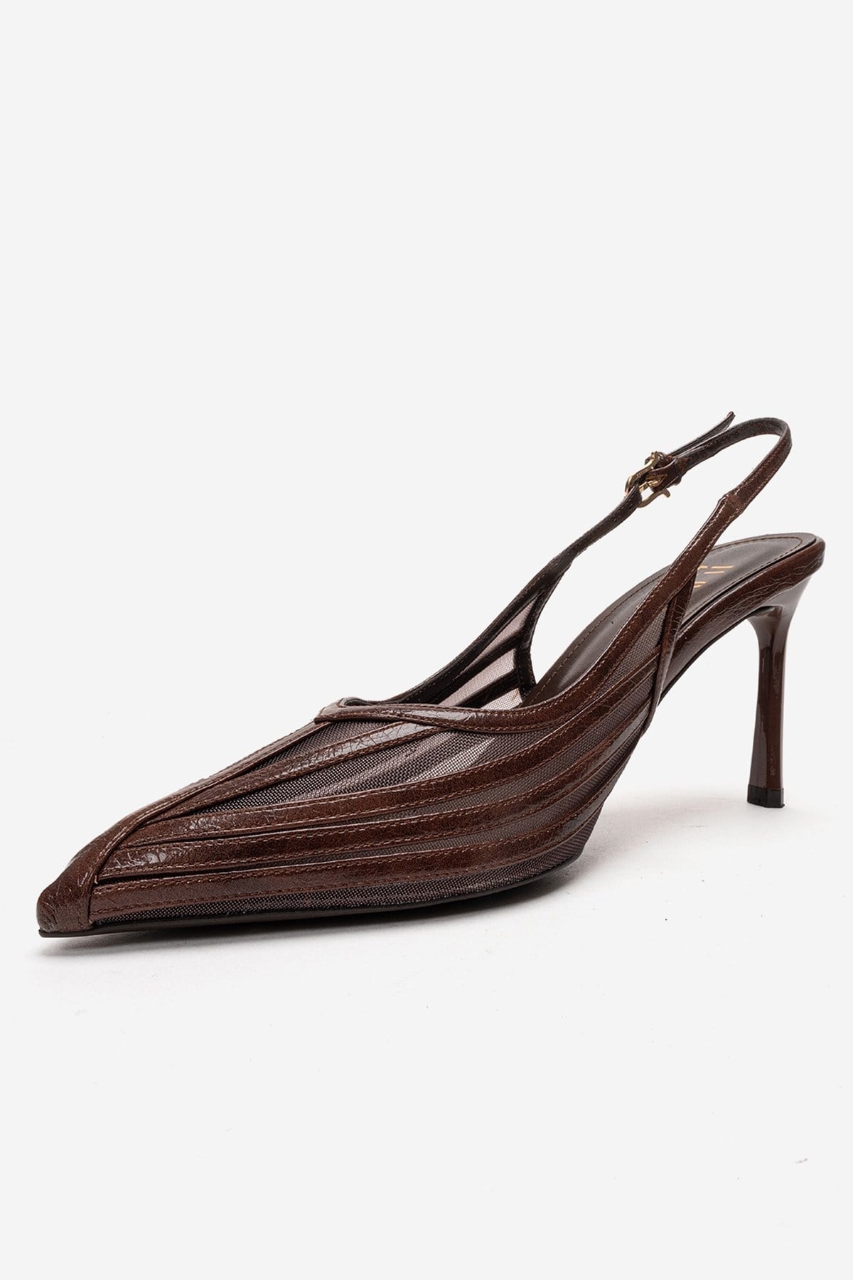 YLENA - Zapatos de tacón de aguja destalonados de cuero genuino color marrón (mujer)
