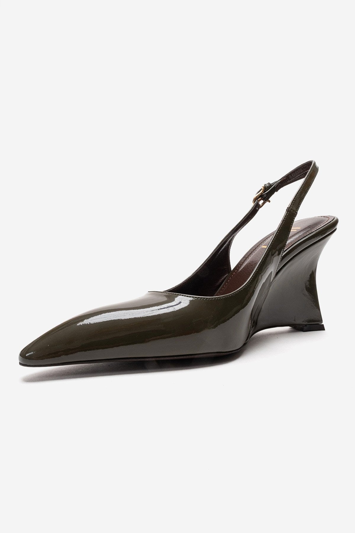 Felon - Zapato de salón con talón descubierto y tacón de cuña en color caqui (Mujer)