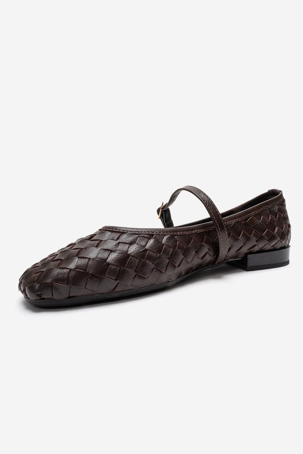 Yevora - Brown Genuine Leather Woven Strap Ballet Flat (Women)