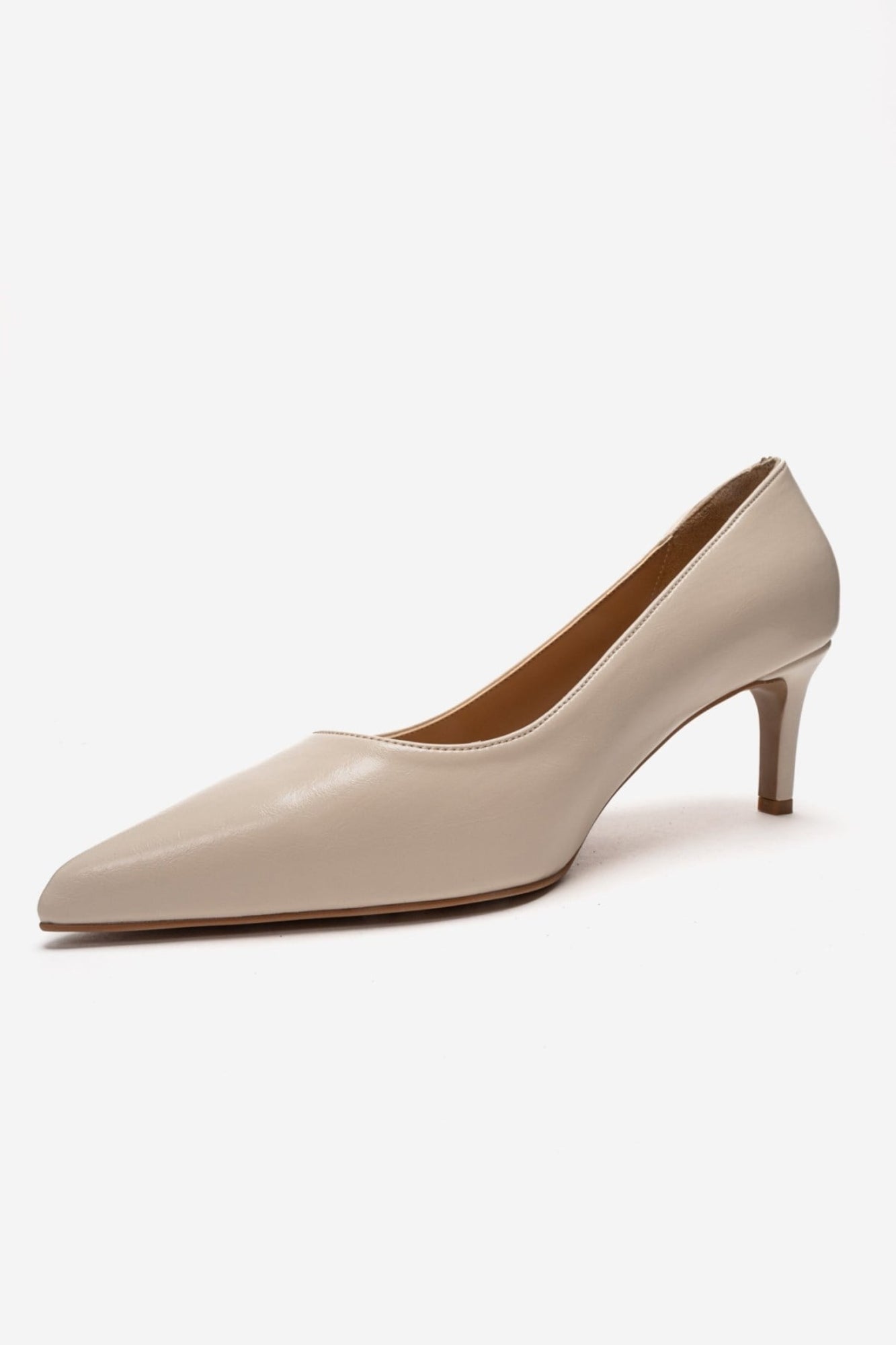 VELMIRA - Zapato de salón con tacón de aguja de piel auténtica color blanco roto (Mujer)