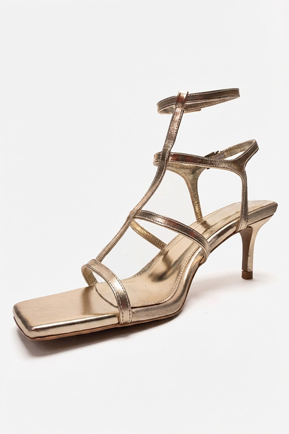 VIENTO - Zapato de tacón de aguja dorado con tira al tobillo (Mujer)