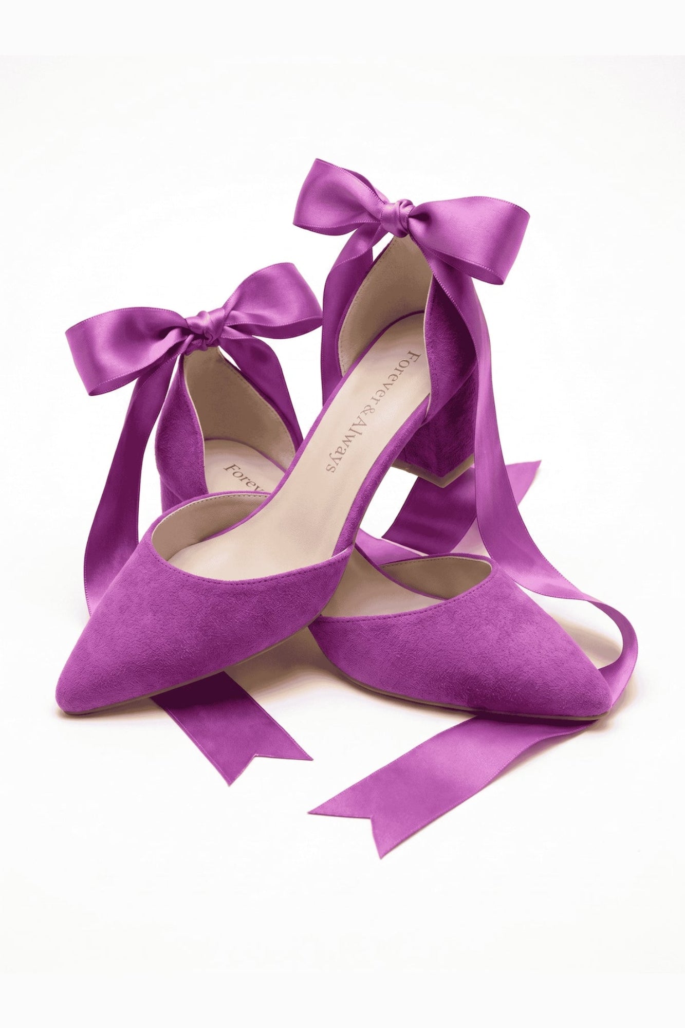 Zapatos de tacón con tira en el tobillo y lazo de ante fucsia Fiona