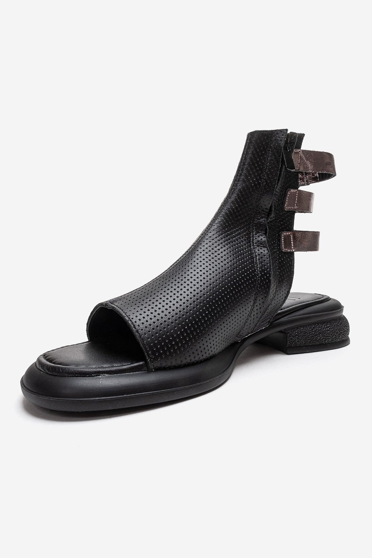 Carina - Sandalia de cuero auténtico negro con cremallera lateral (mujer)