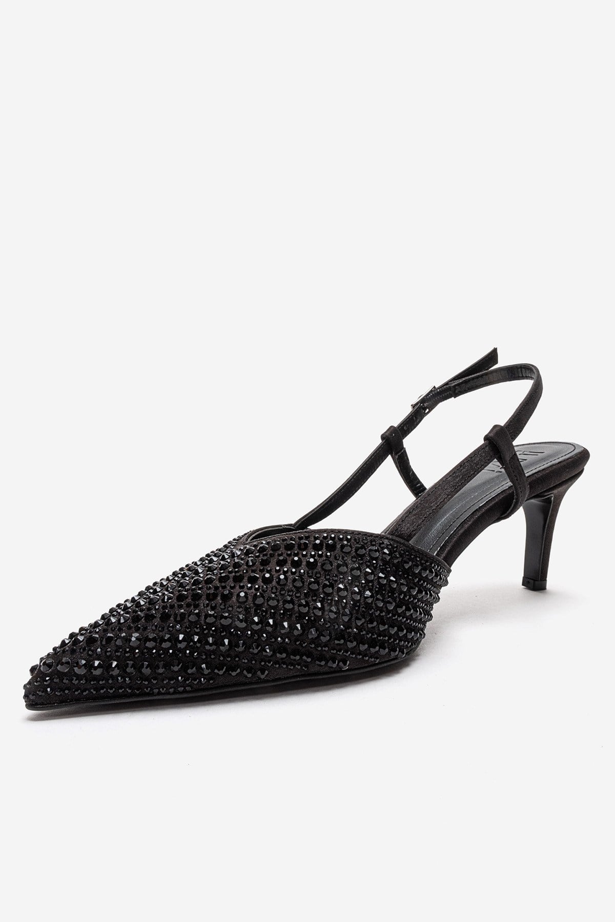 ELODIE - Black Gem-Embellished Thin Heel Stiletto Pump Genuine Leather (Women)