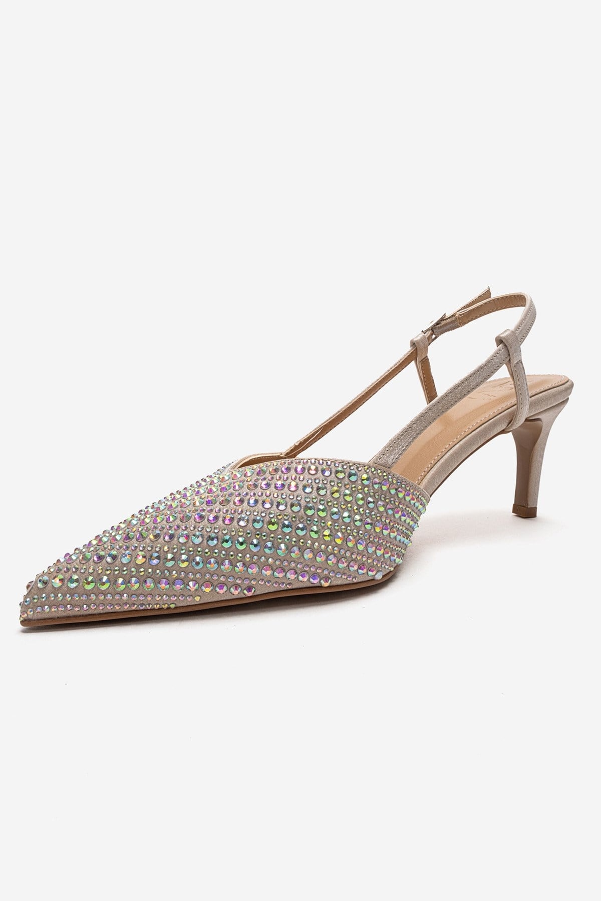 ELODIE - Beige Gem-Embellished Thin Heel Stiletto Pump Genuine Leather (Women)