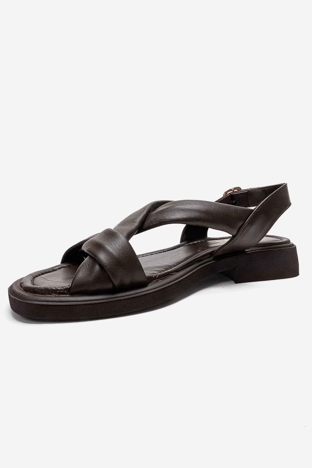 Frand - Sandalia de tiras cruzadas de cuero genuino marrón (Mujer)