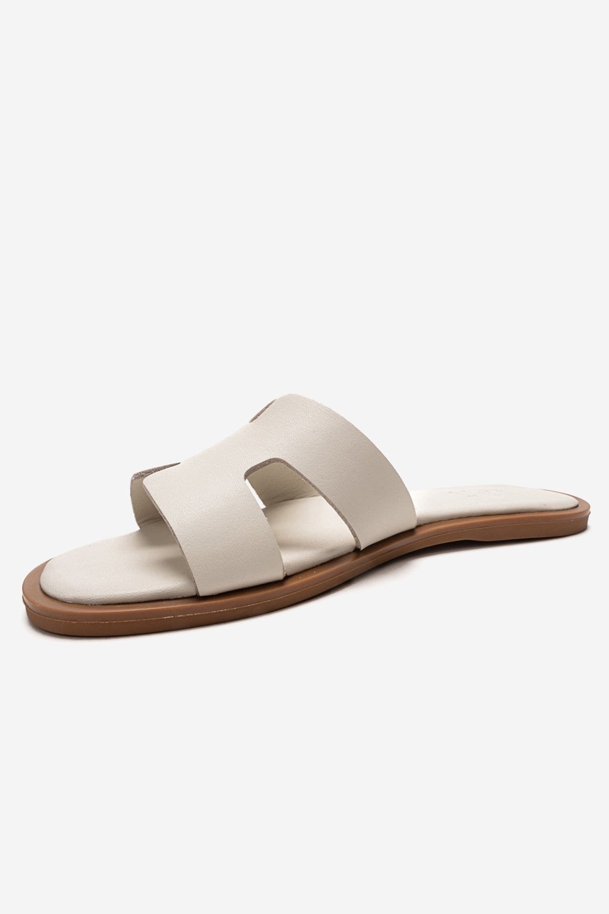 BIORA - Sandalia Deslizante de Cuero Genuino Blanco Roto (Mujer)