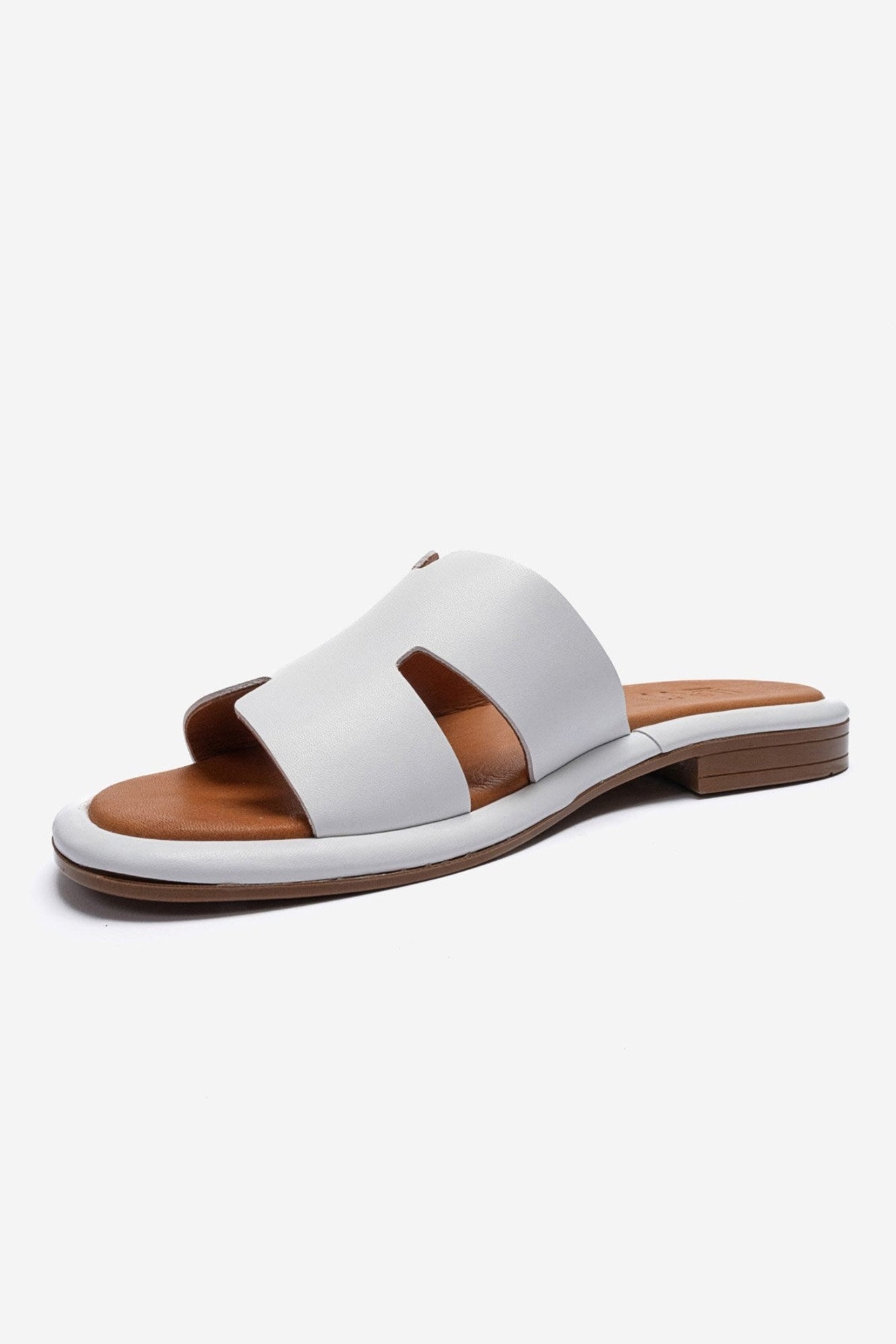 BRIO - Sandalia Deslizable de Piel Genuina Blanca (Mujer)