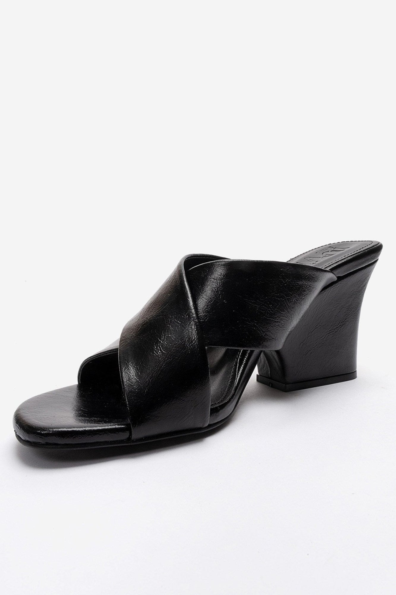 YAVIN - Black Cross-Strap Block Heel Slide (Women)