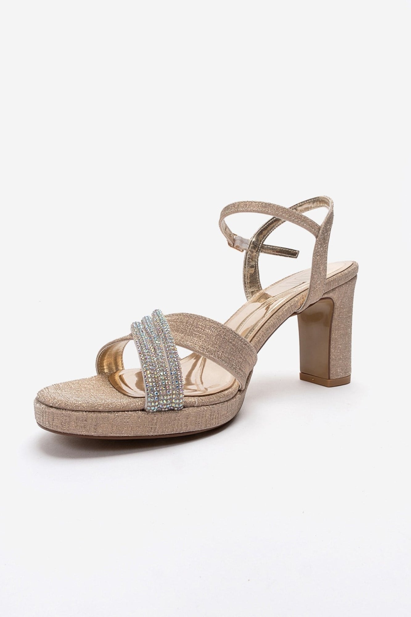 JARENA - Gold Genuine Leather Block Heel Evening Shoe (Women)