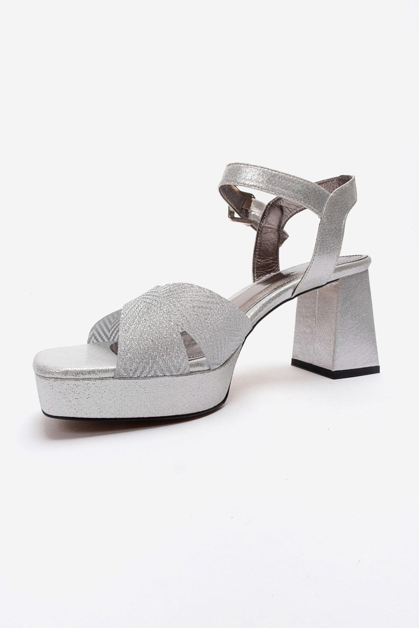 BAVENA - Silver Genuine Leather Platform Heel Evening Shoe (Women)