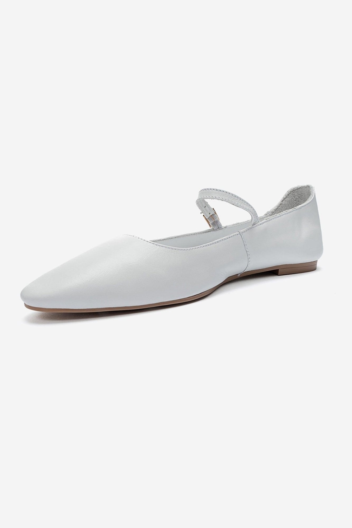 LUNAIRE - White Genuine Leather Single-Strap Pointed-Toe Ballet Flat (Women)