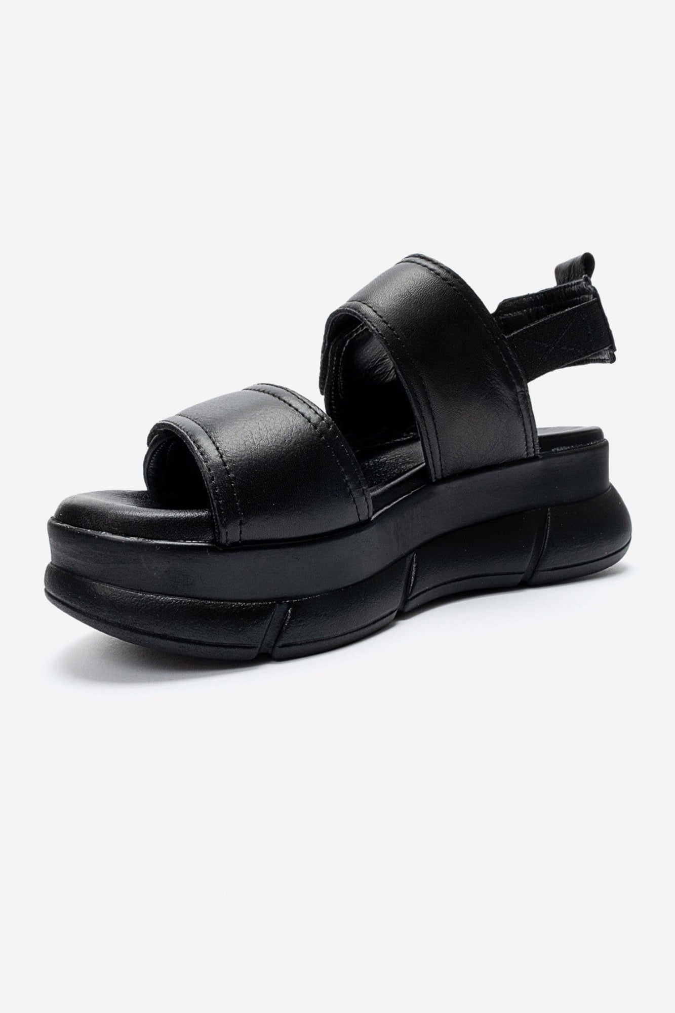 CELESTE - Black Genuine Leather Platform Sandal (Women)