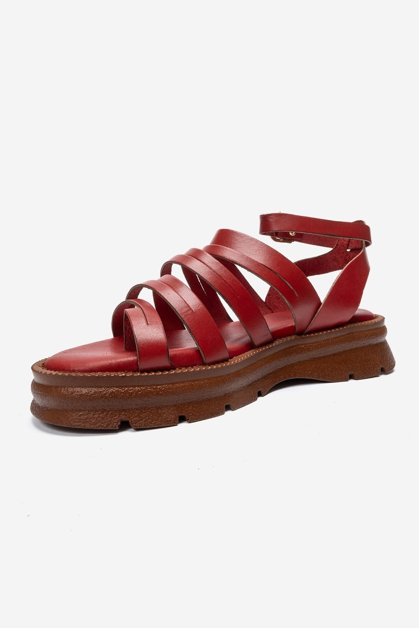 ELSA - Red Genuine Leather Multi-Strap Toe-Post Sandal (Women)