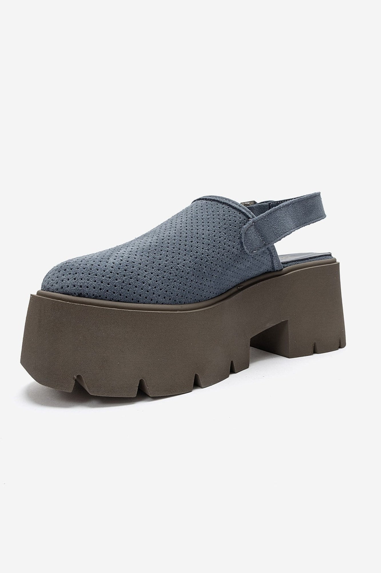 CALDRIS - Denim Blue Genuine Leather Closed-Toe Platform Sandal (Women)