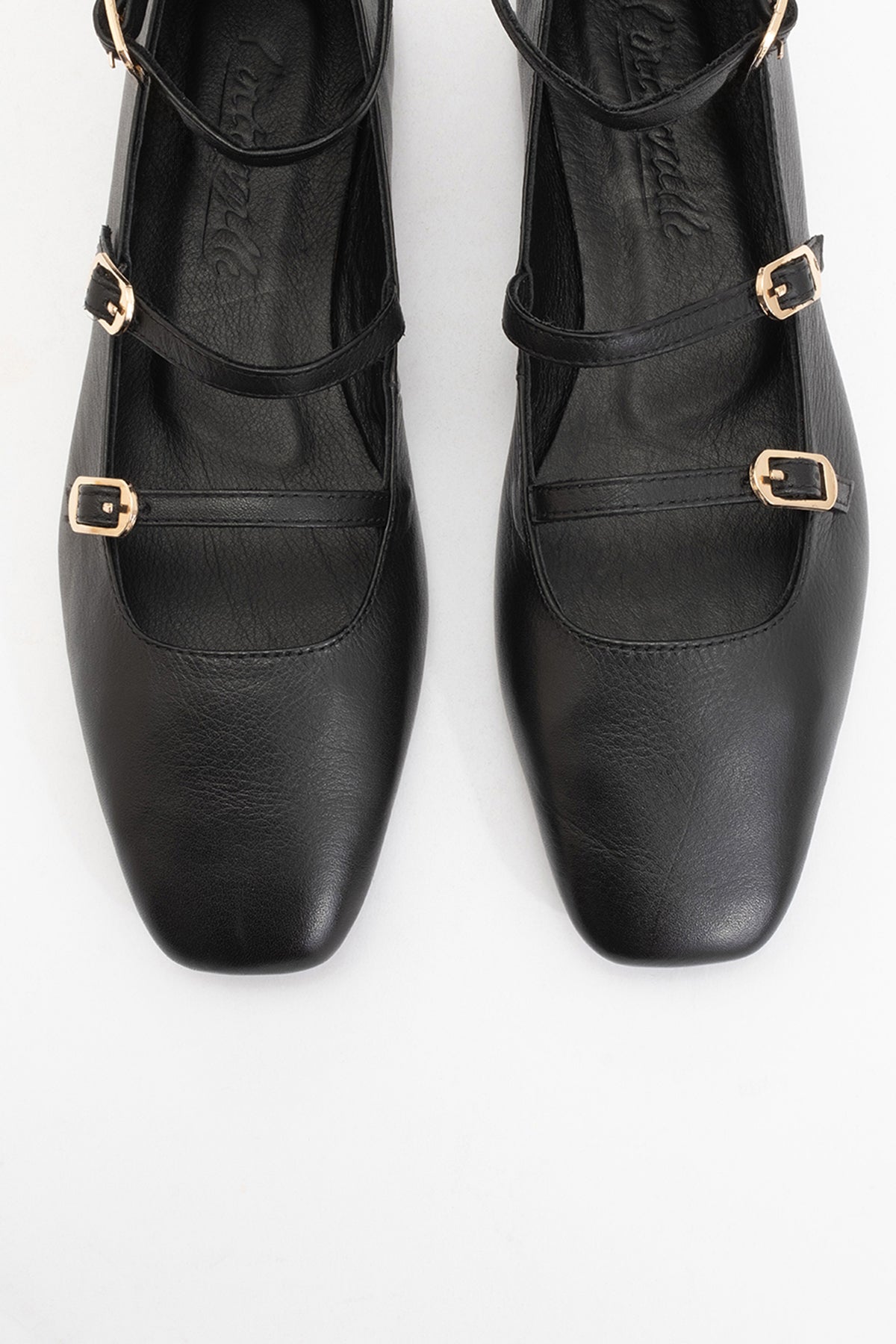 Serena - Black Leather Mary Jane Flats