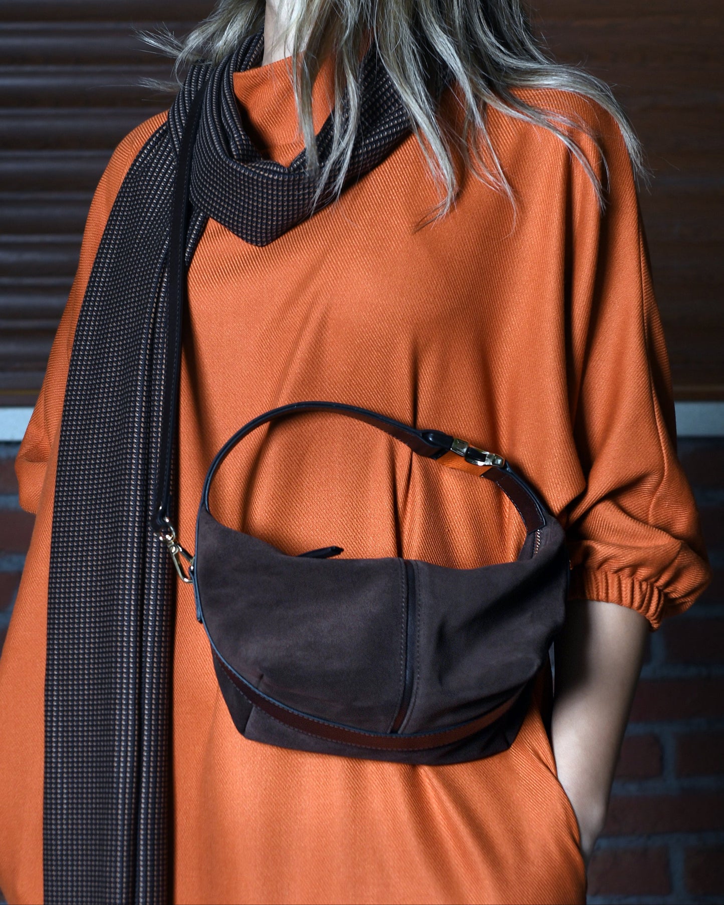 Leona - Dark Brown Suede Leather Crossbody Bag