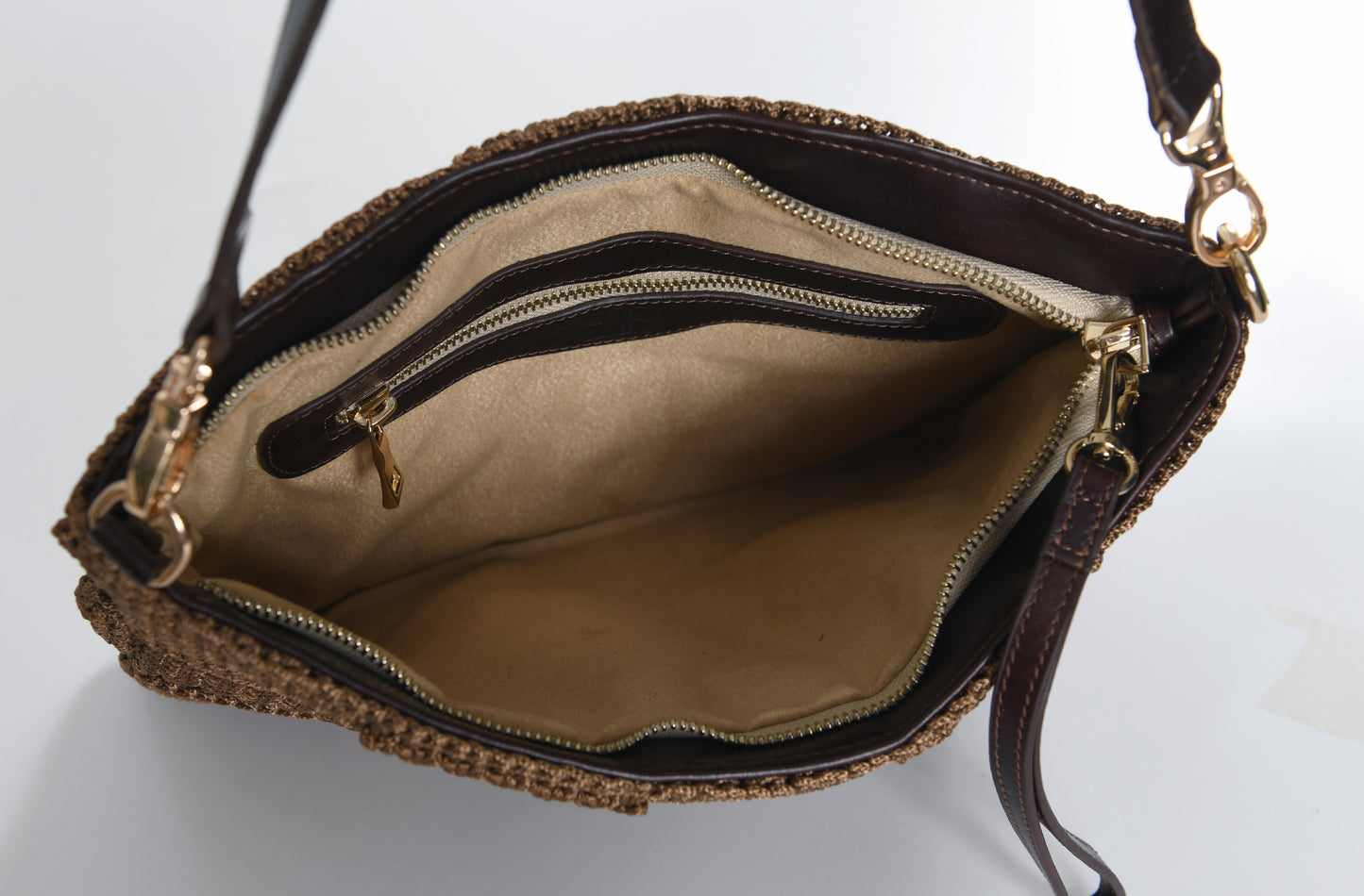 Paola - Brown Hand Woven Patchwork Shoulder Bag with Leather Straps