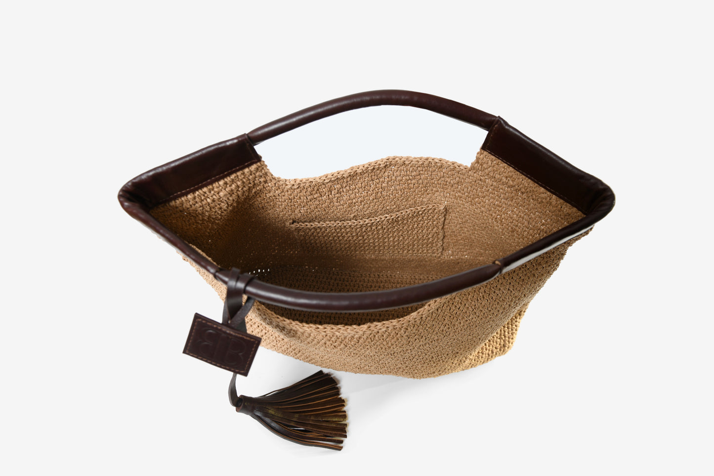Gabriella - Beige Hand Woven Shoulder Bag with Leather Straps