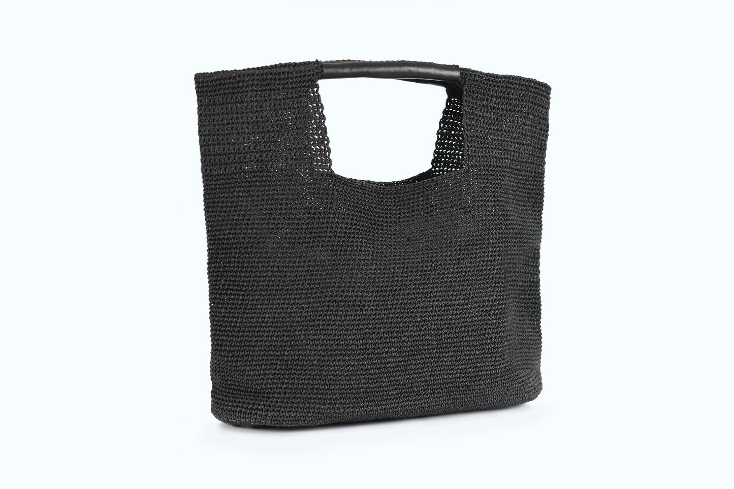 Carlotta - Black Hand Woven Shoulder Bag with Leather Straps