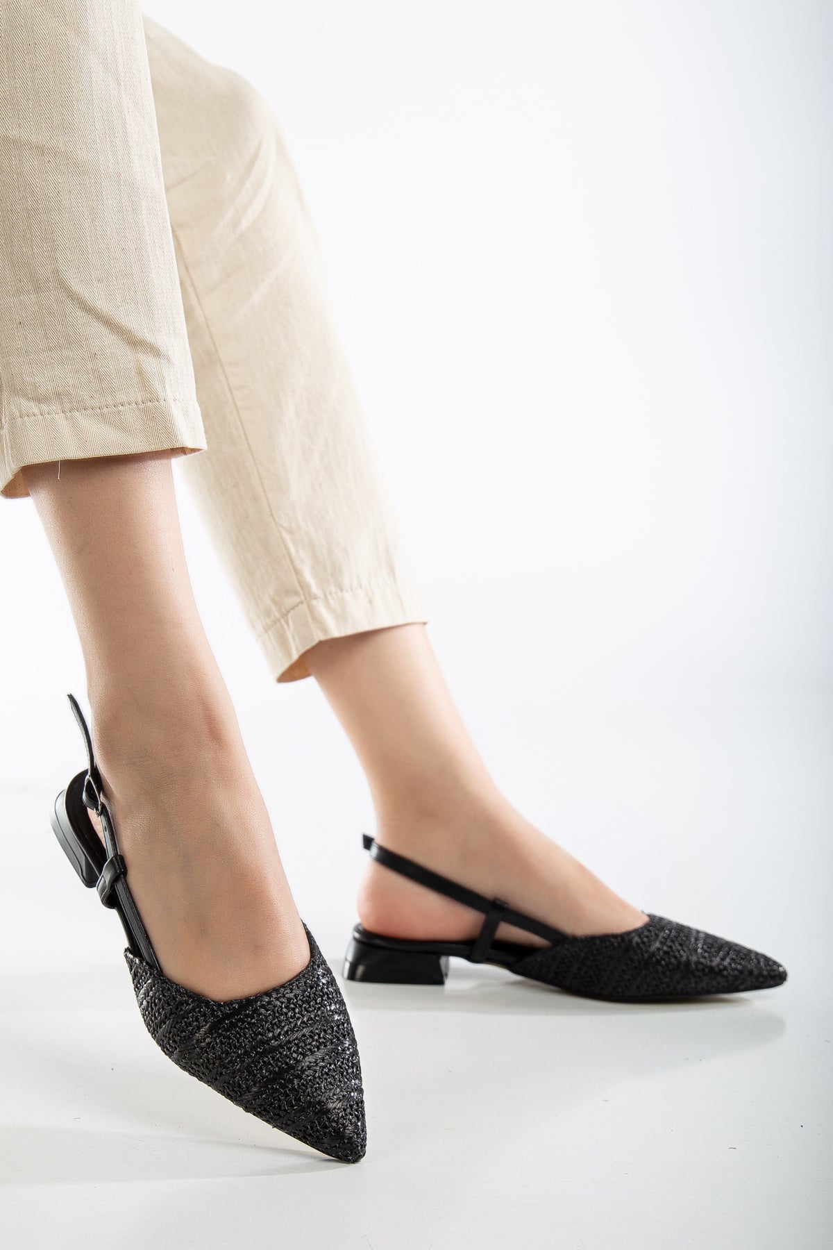Riley - Black Woven Slingback Flats