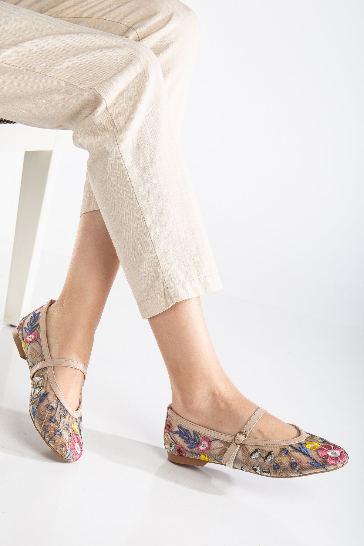 Fauna - Beige Mesh Mary Jane Flats