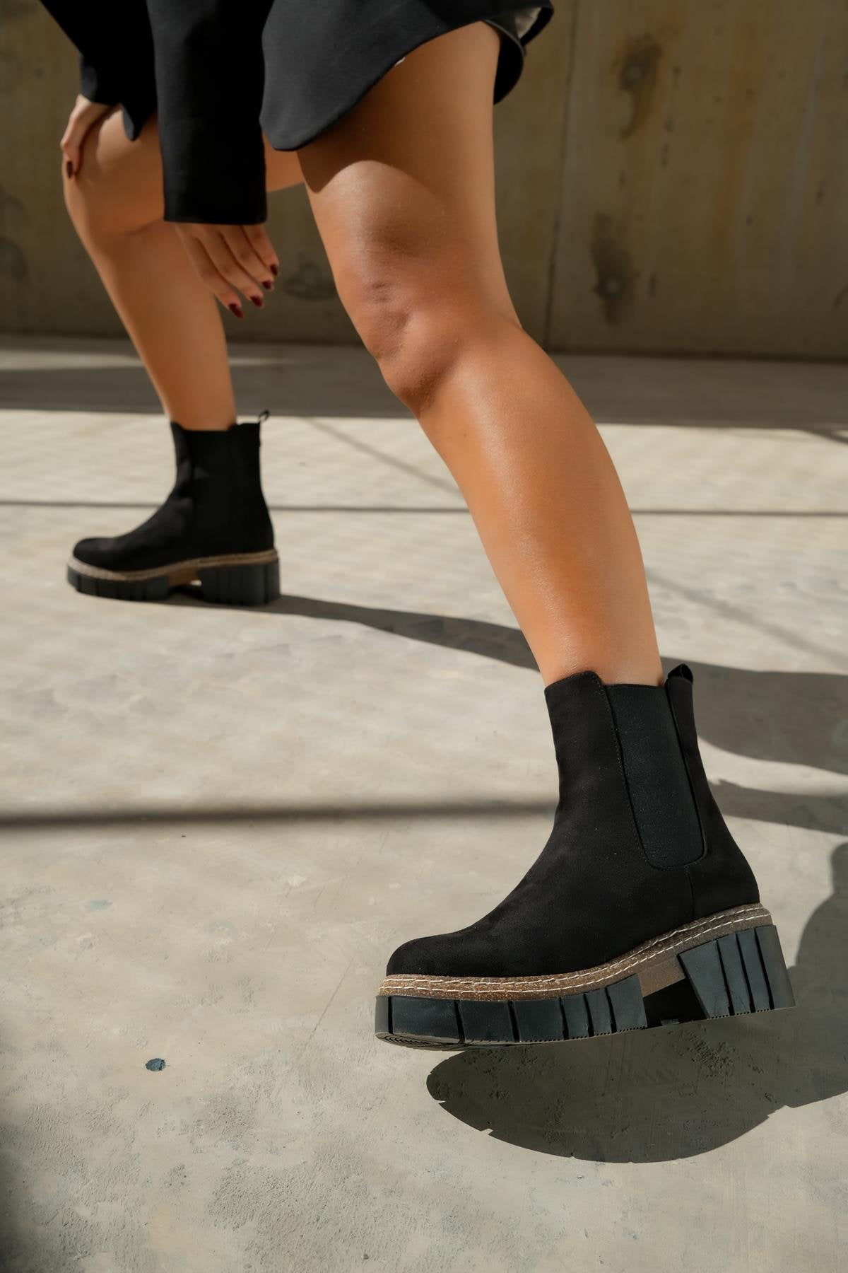 Luz Black Suede Block Heel Boot (Women)