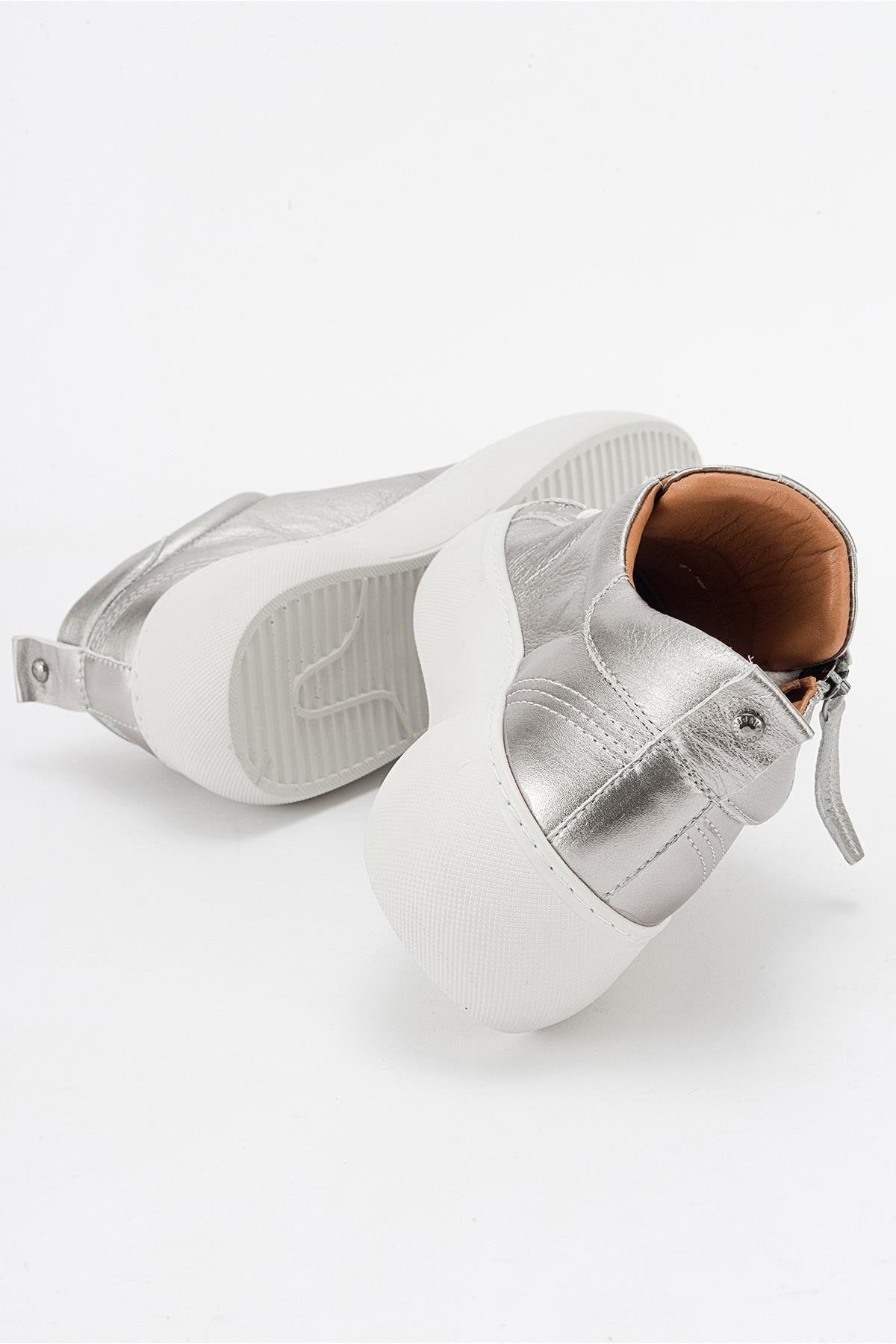 Allie - Silver Leather Zip Sneaker (Women)