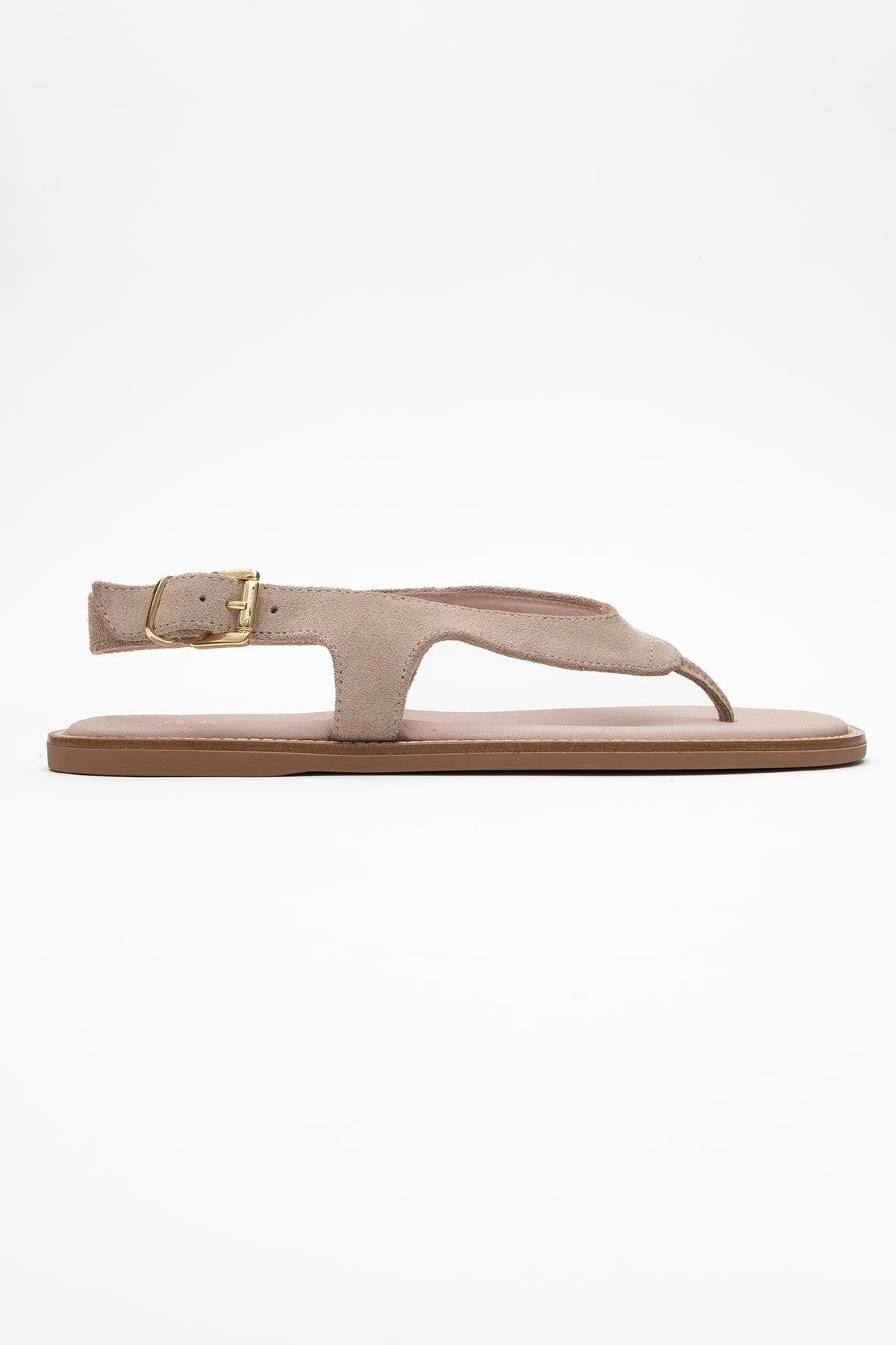 Belinda - Beige Suede Leather Thong Sandals (Women)