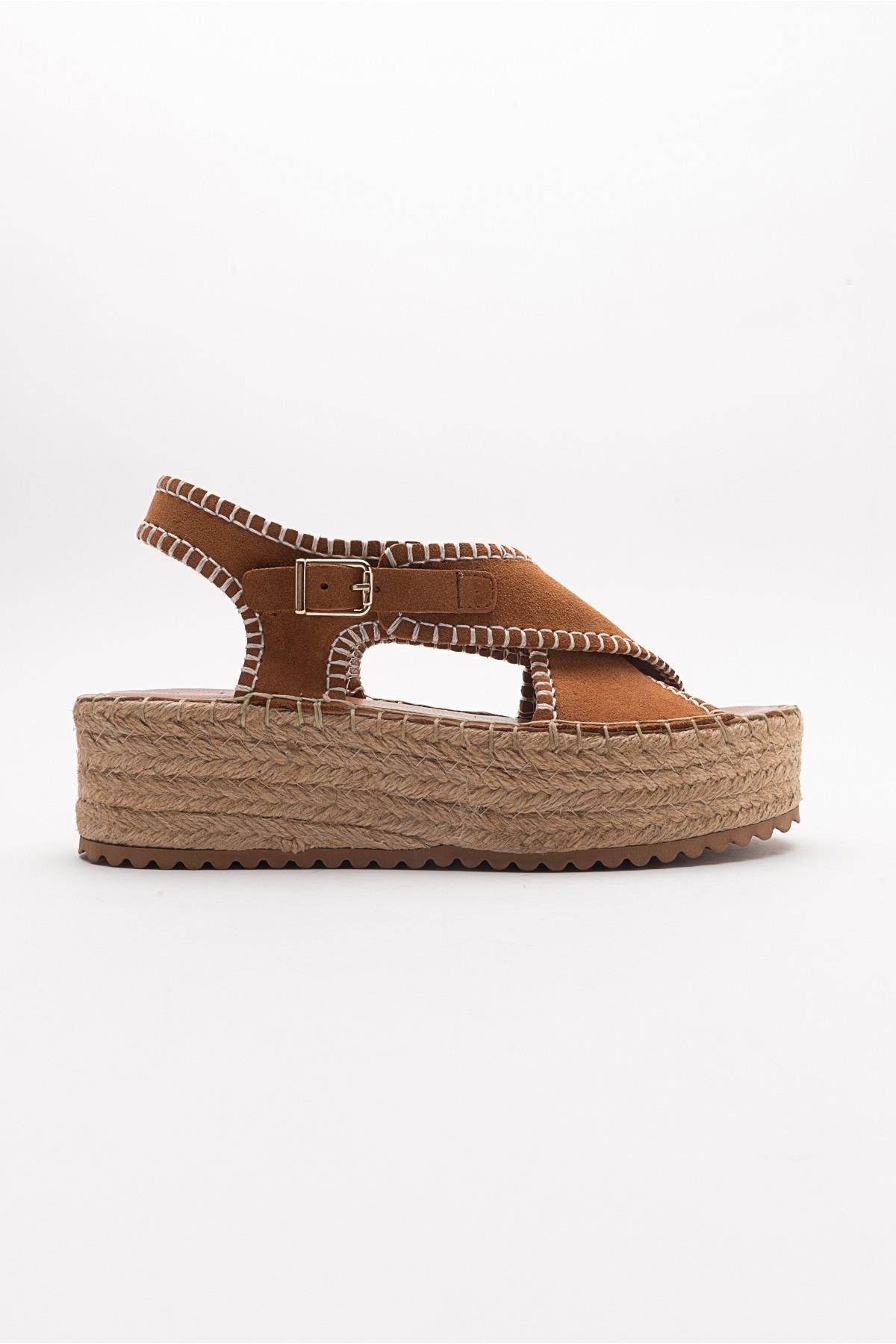 Bellezza - Cognac Brown Suede Leather Platform Sandal (Women)