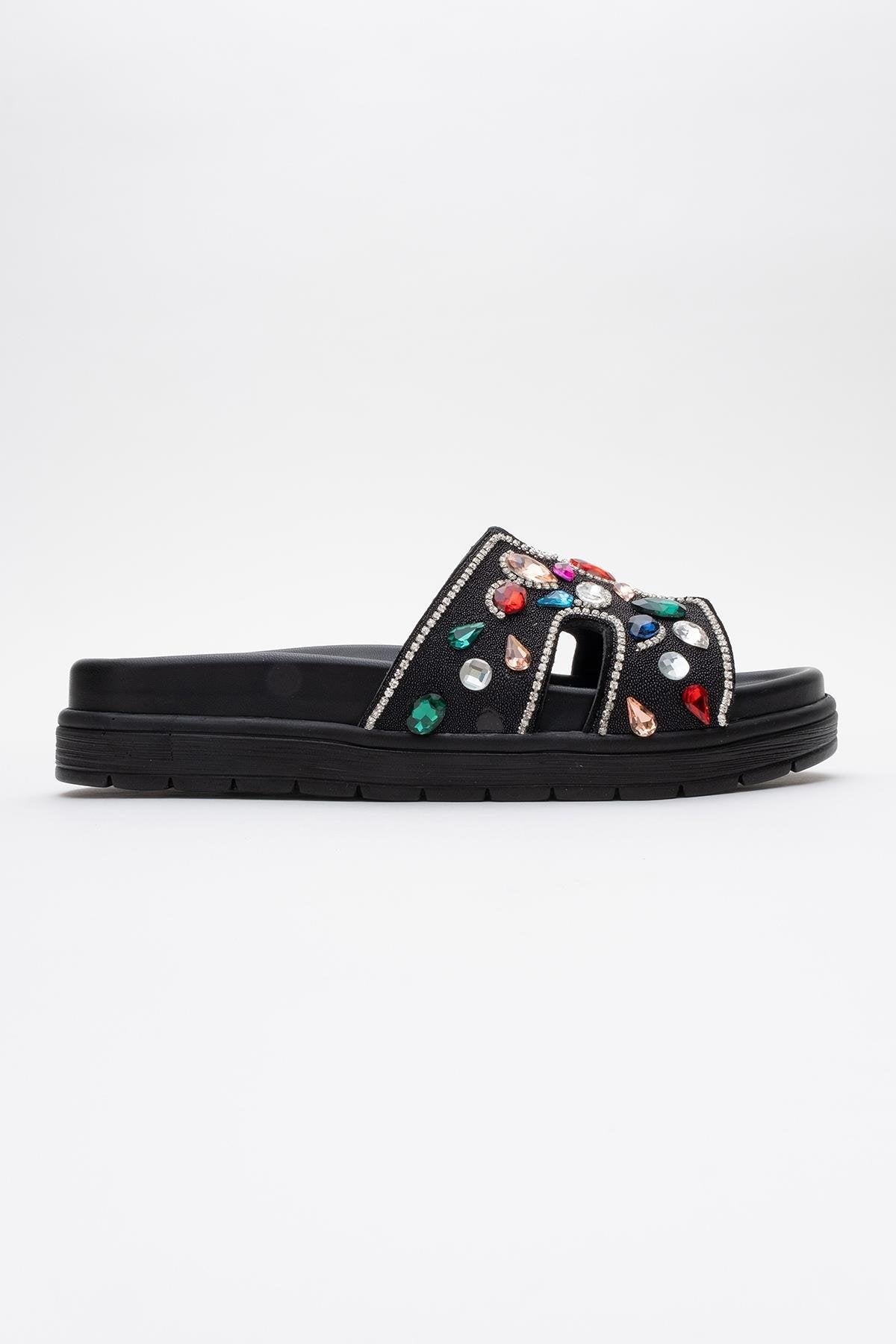 Denilla - Black Leather Embellished Slide Sandal (Women)