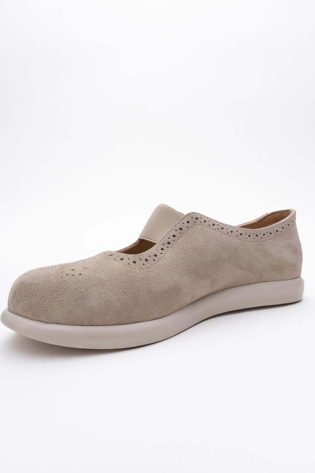 CHELLE Beige Suede Elastic Leather Flat (Women)