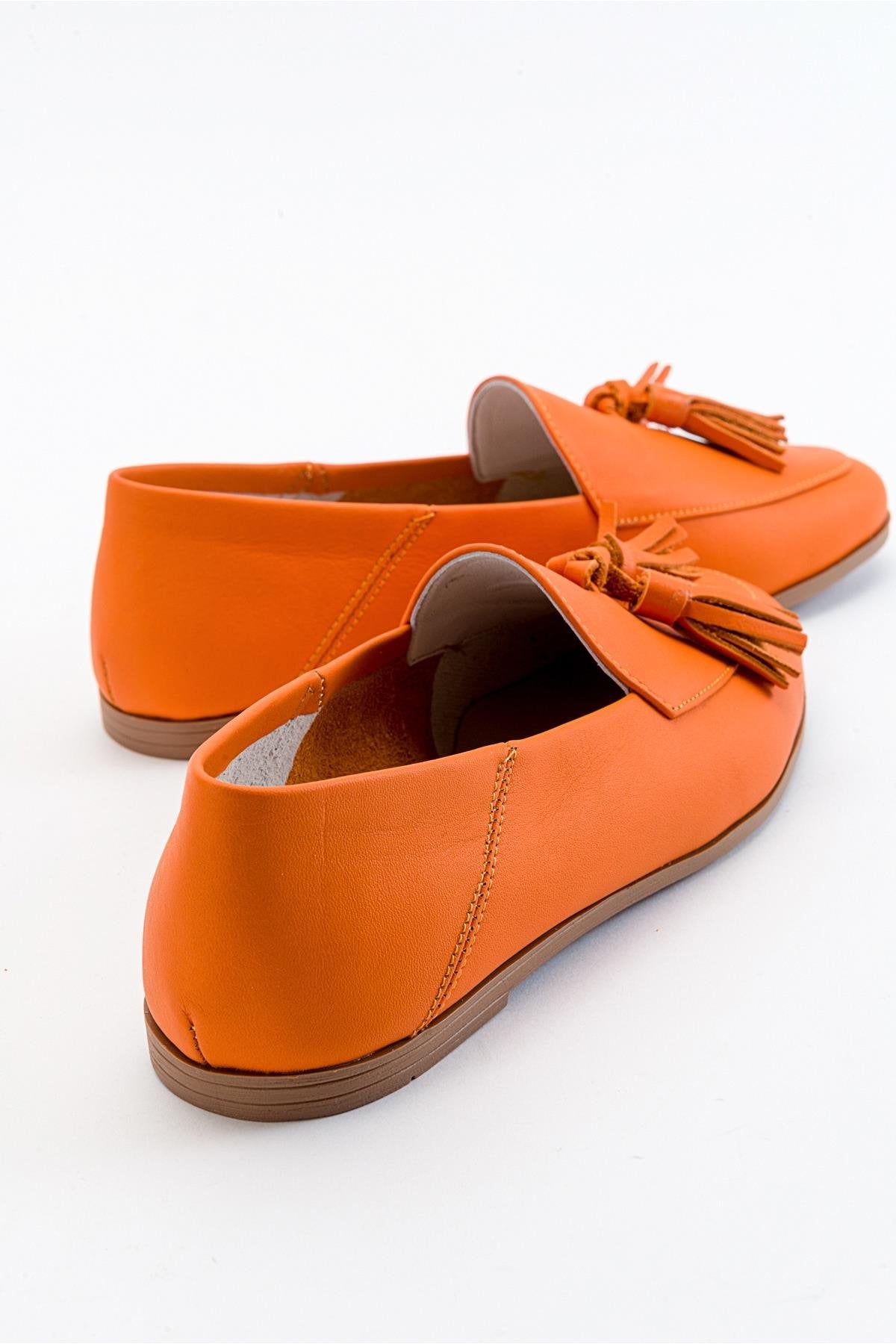 Mona - Mocasines de borlas de cuero suave naranja neón (Mujer)