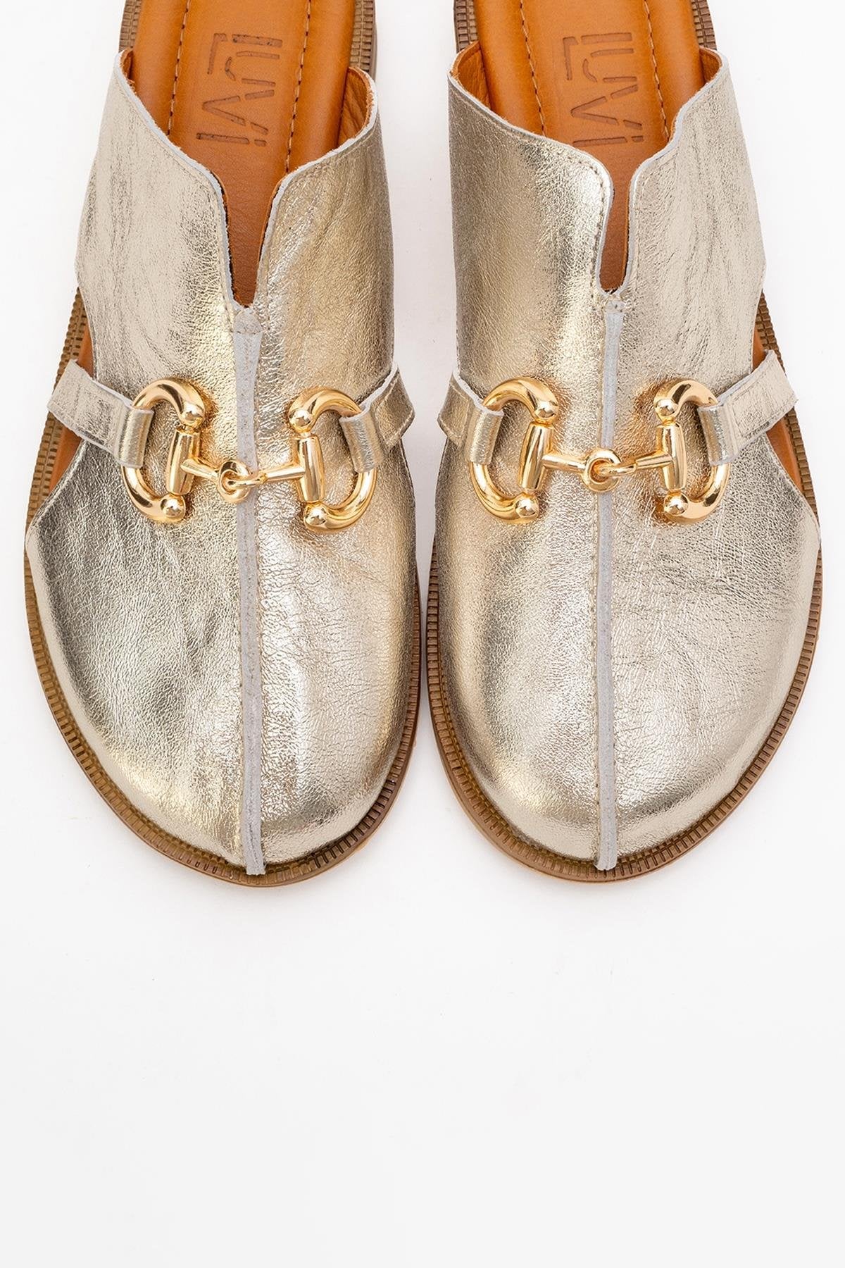 Favor - Gold Leather Mule Slide (Women)