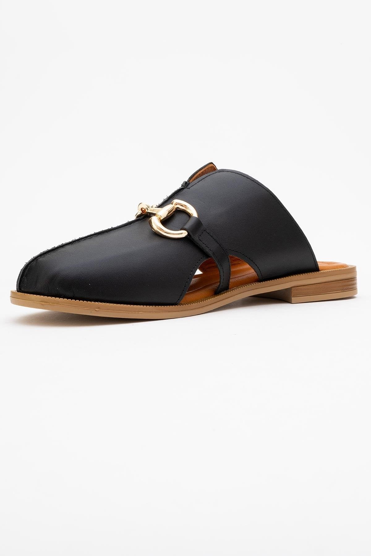 Favor - Black Leather Mule Slide (Women)