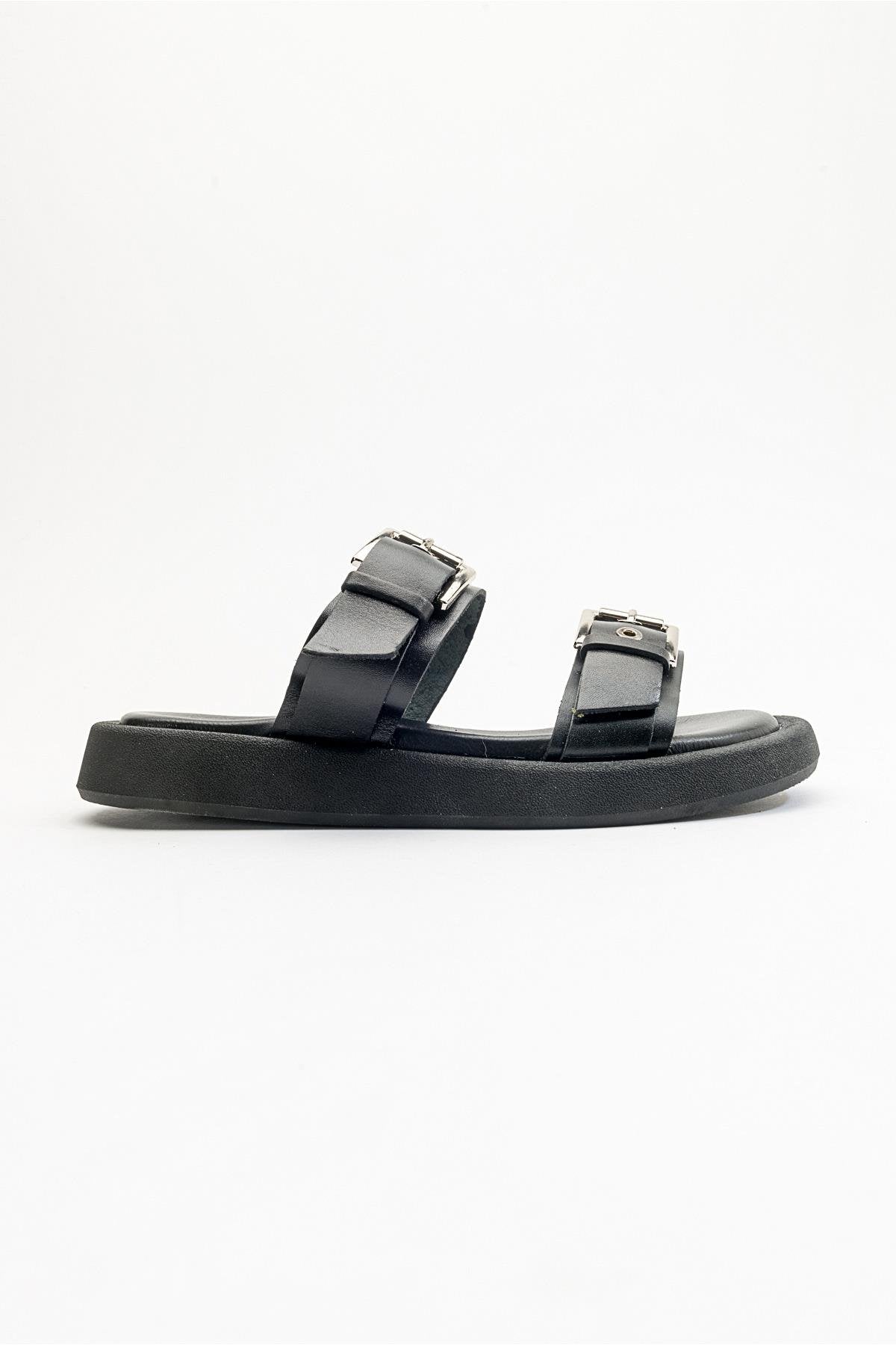 Finezza - Black Leather Two-Strap Sandal (Women)