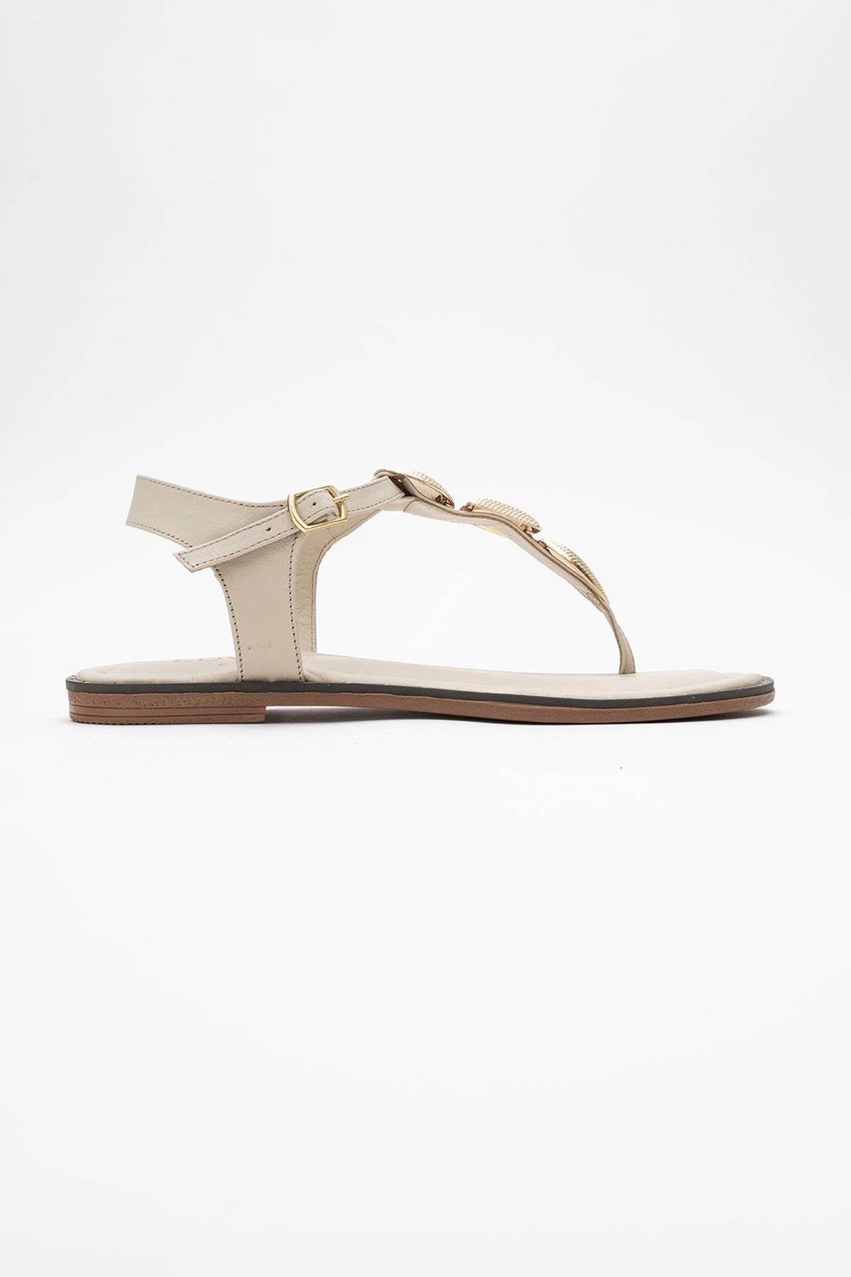 Giulia - Beige Leather Flat Sandal (Women)