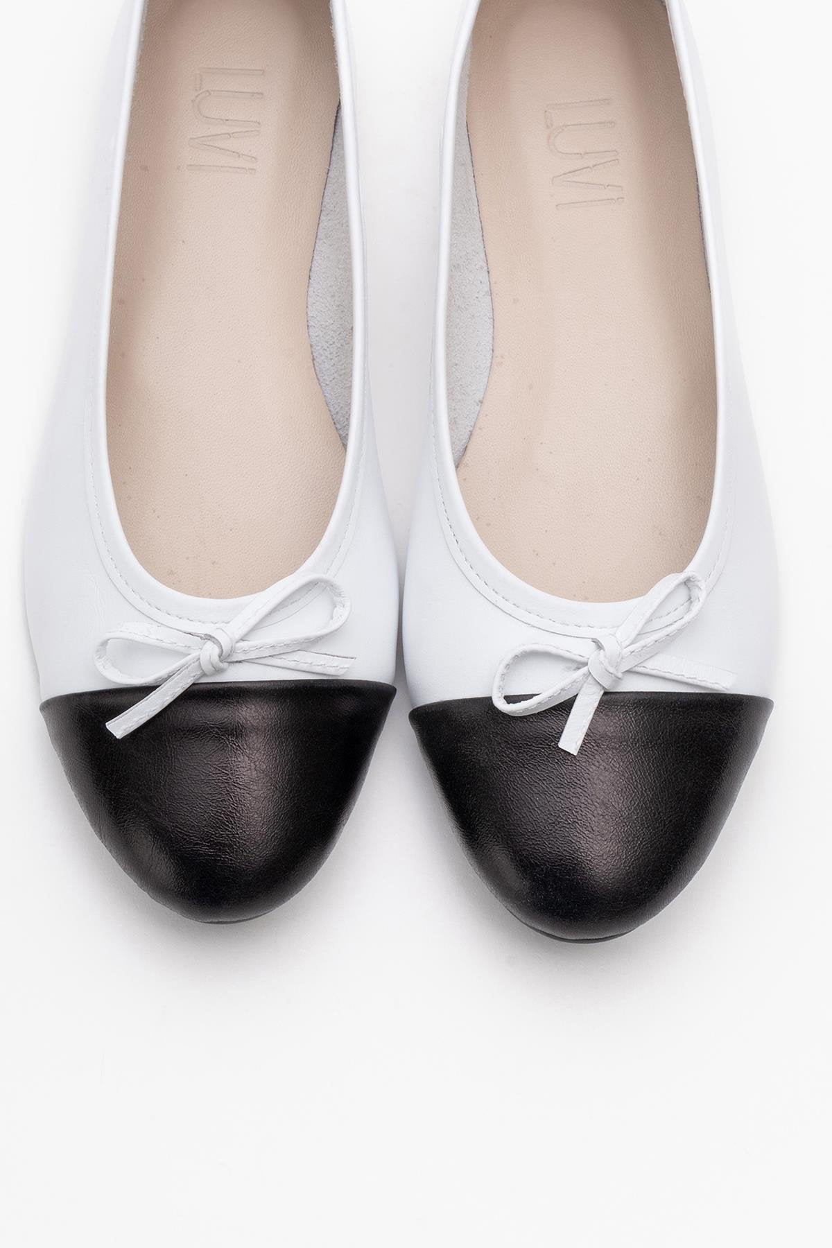 Jens - White Toe Cap Leather Ballet Flats (Women)