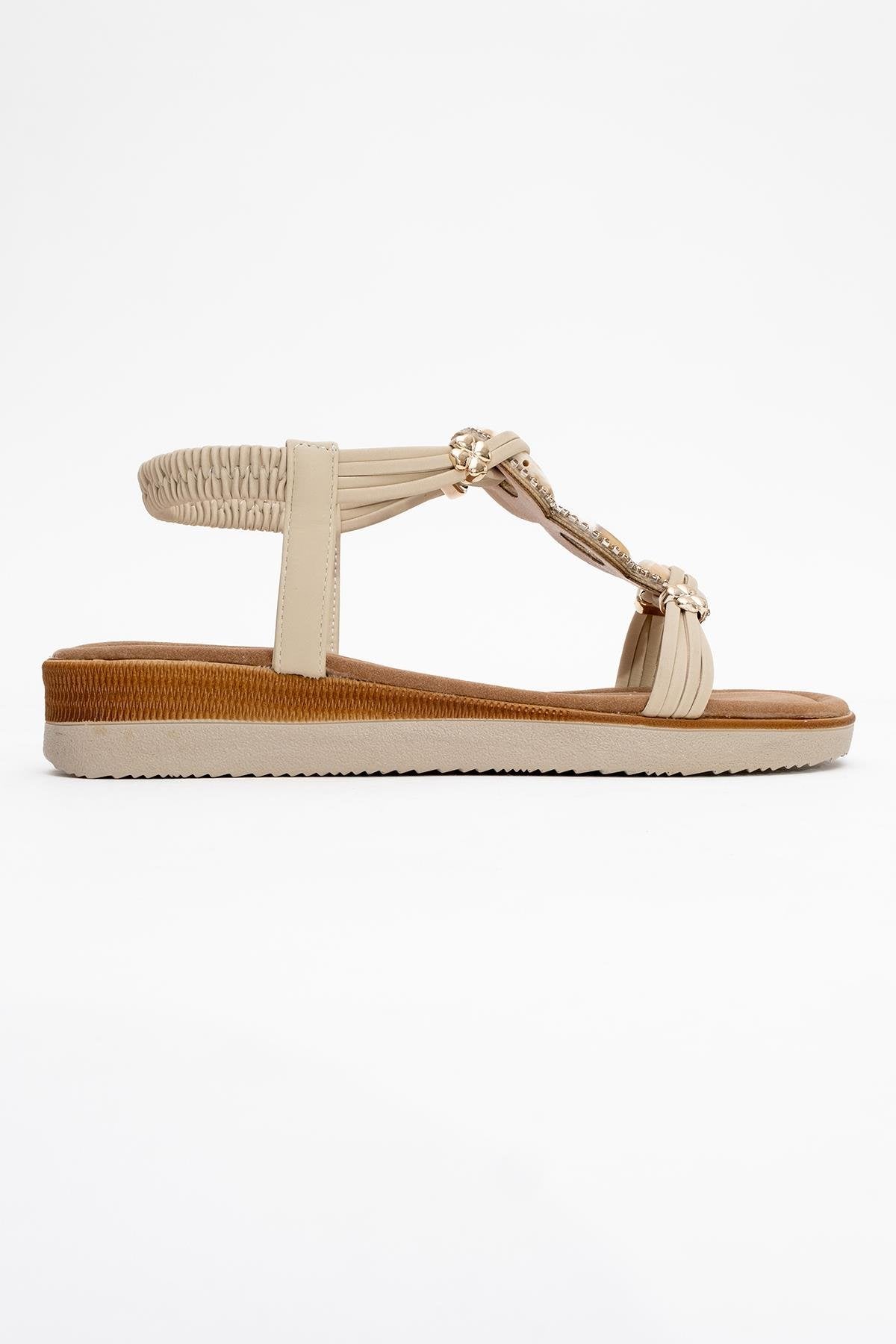 JUNES Beige Buckle-Embellished Flat Sandal (Women)