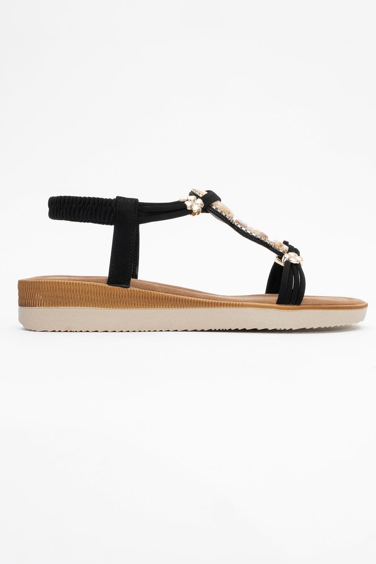 JUNES Black Buckle-Embellished Flat Sandal (Women)