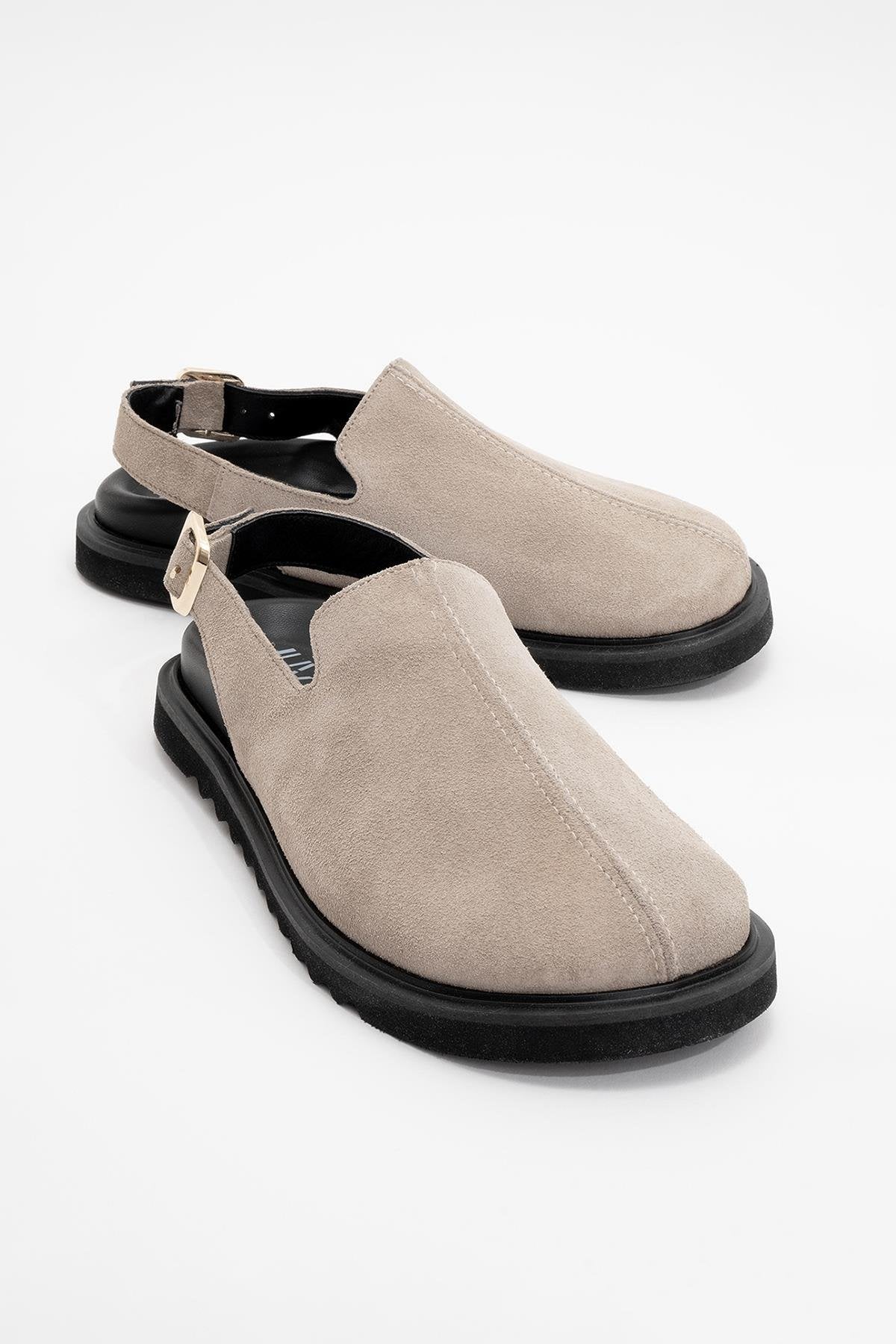 Laby - Beige suede Leather Clogs (Women)