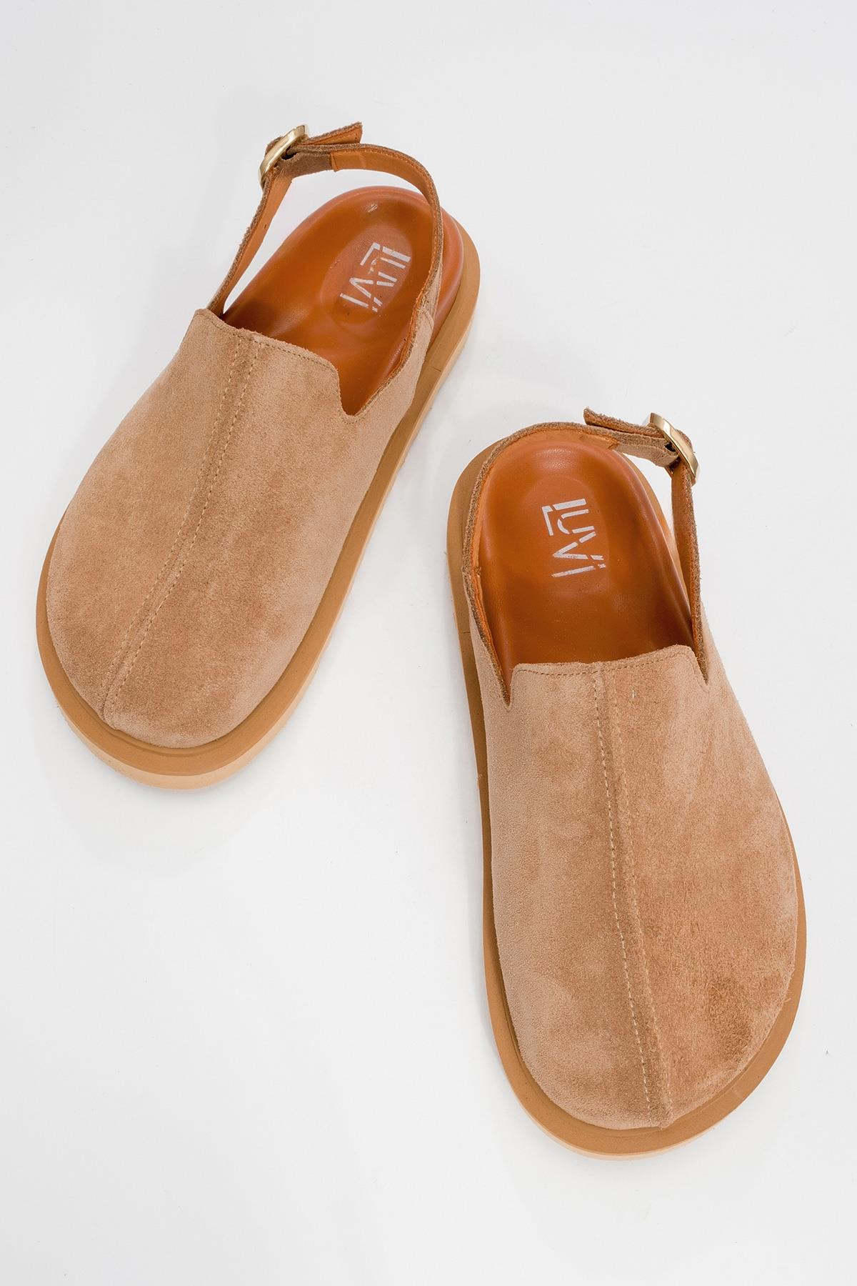 Laby - Cognac Brown Suede Leather Clogs (Women)