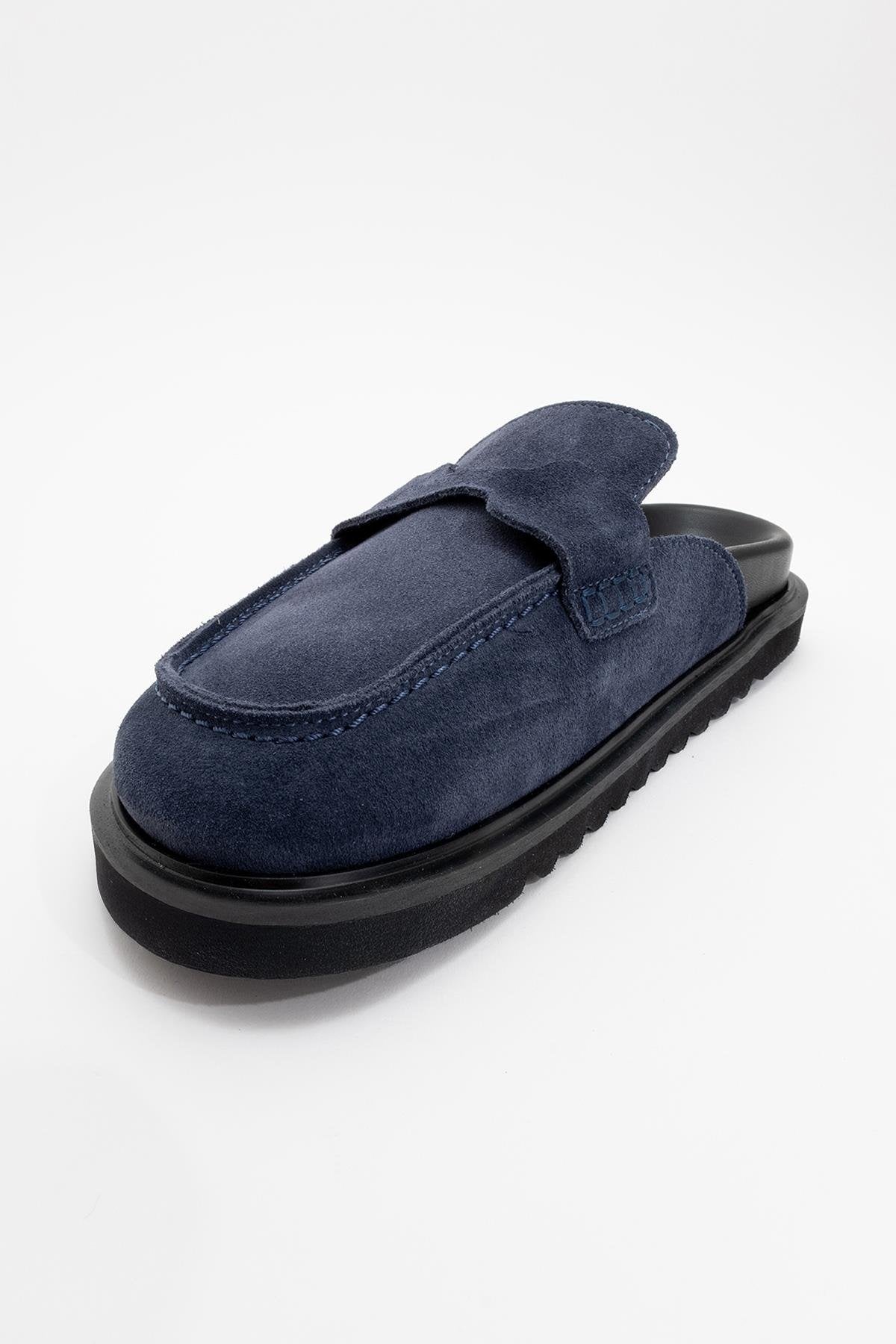 Laven - Navy Suede Leather Clogs (Women)