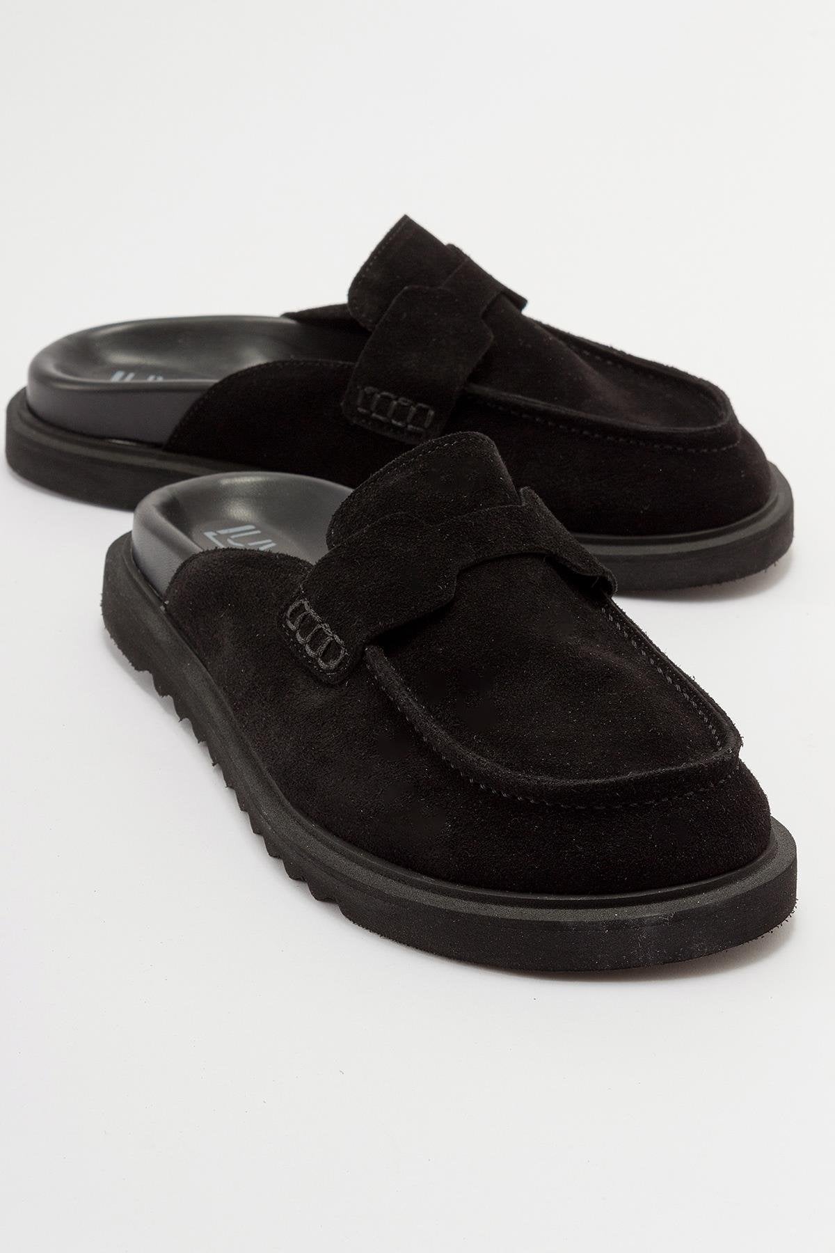 Laven - Black Suede Leather Clogs (Women)